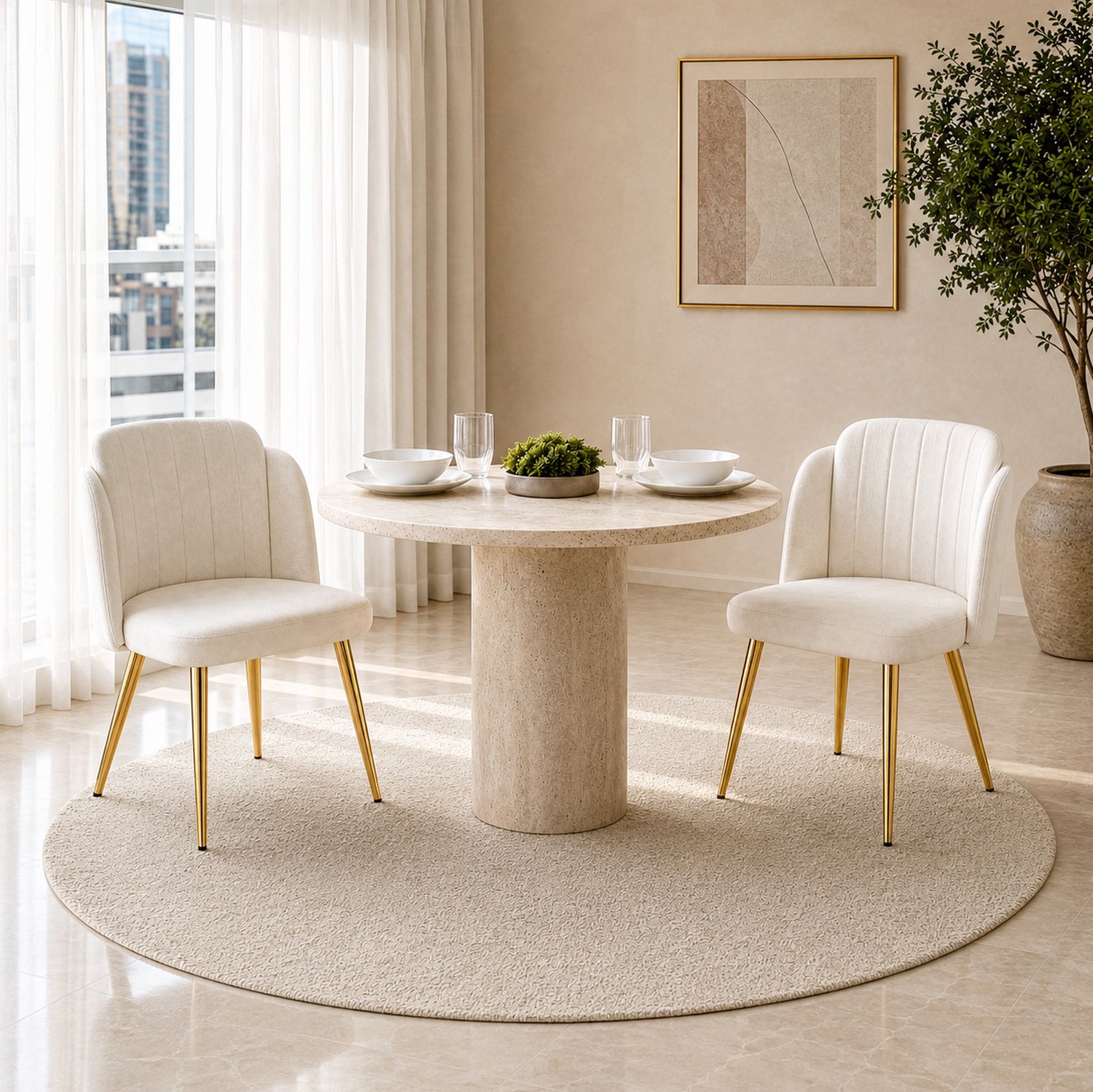 CHICFURN Eetkamerstoelen - Gestoffeerd - Met armleuningen - Wit
