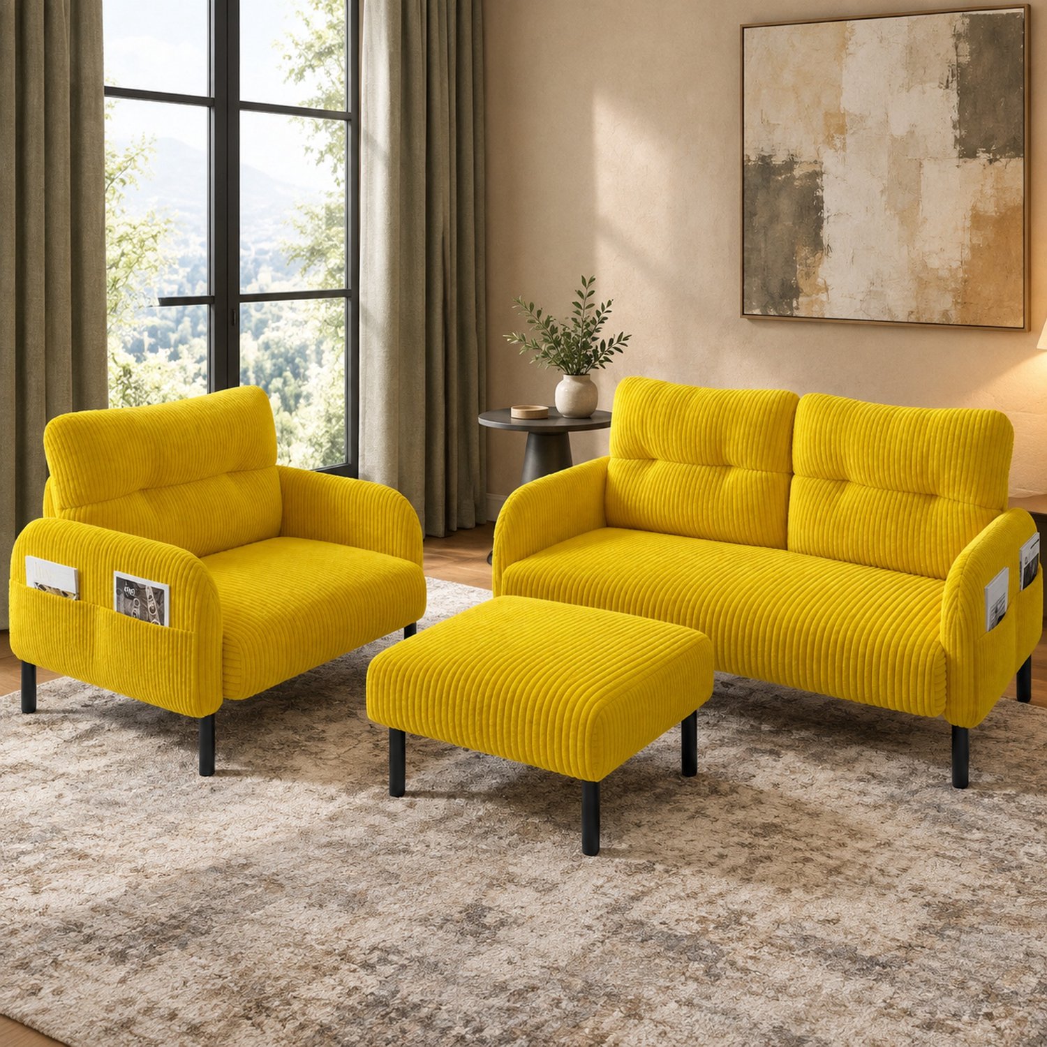 WUVRIE 2-zitsbank 120x75x79 cm - Hoge rugleuning en zijvak - Geel