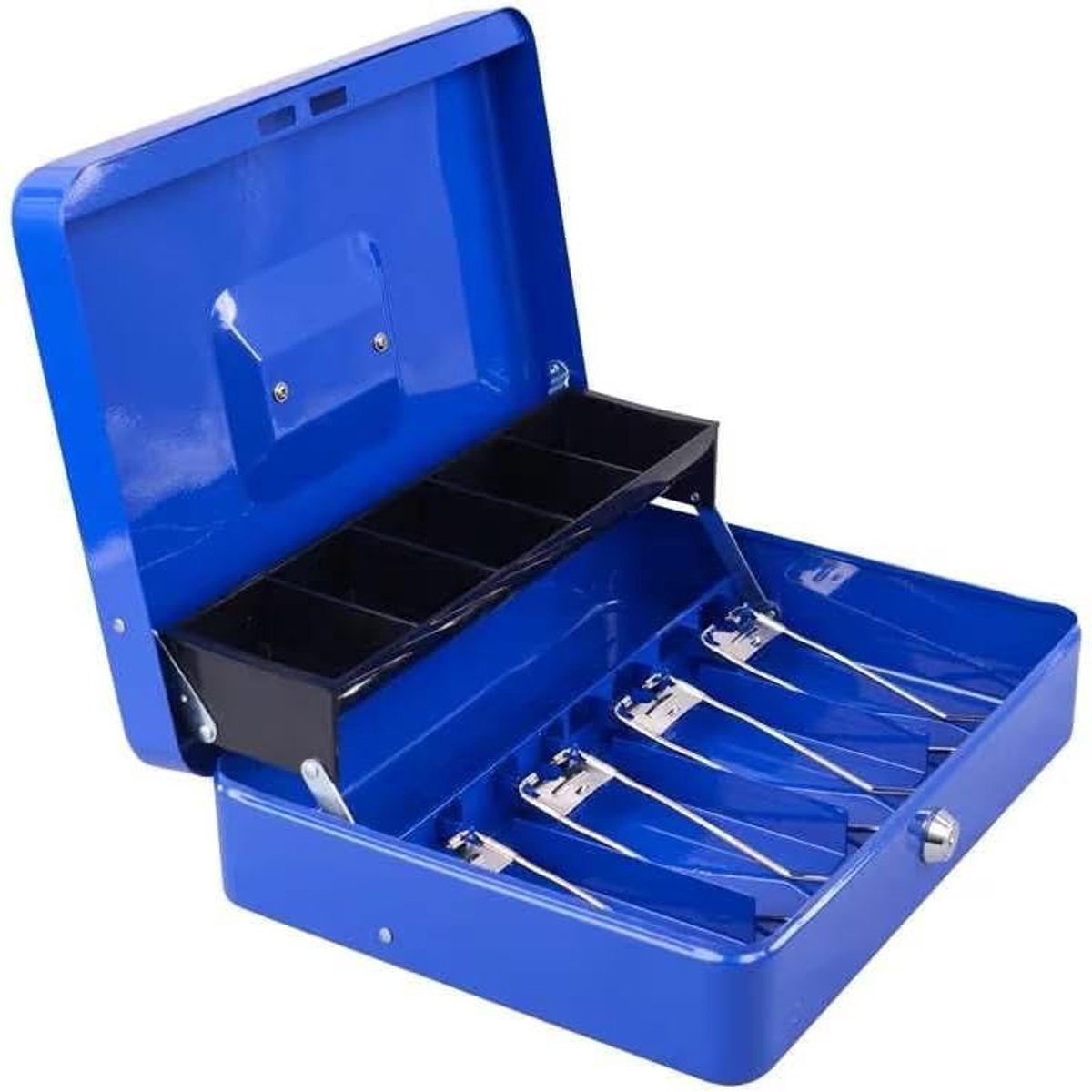 Igadgitz home U7264 Metalen Cash Box met sleutels, Cantilever Muntlade en veerbelaste clips, klein geldblik, geldblik - blauw