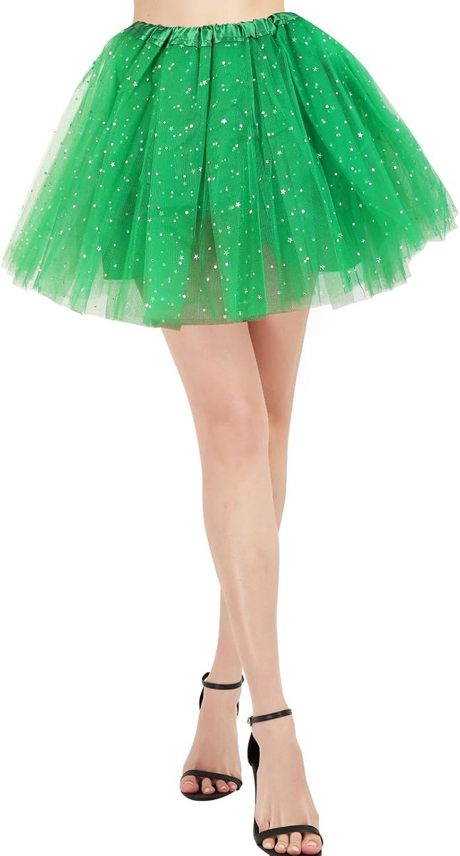 rok voor dames, gevoerd, 4 lagen, tutu rok met sterpailletten, hoge elasticiteit, tule rok voor ballet, feesten, carnaval