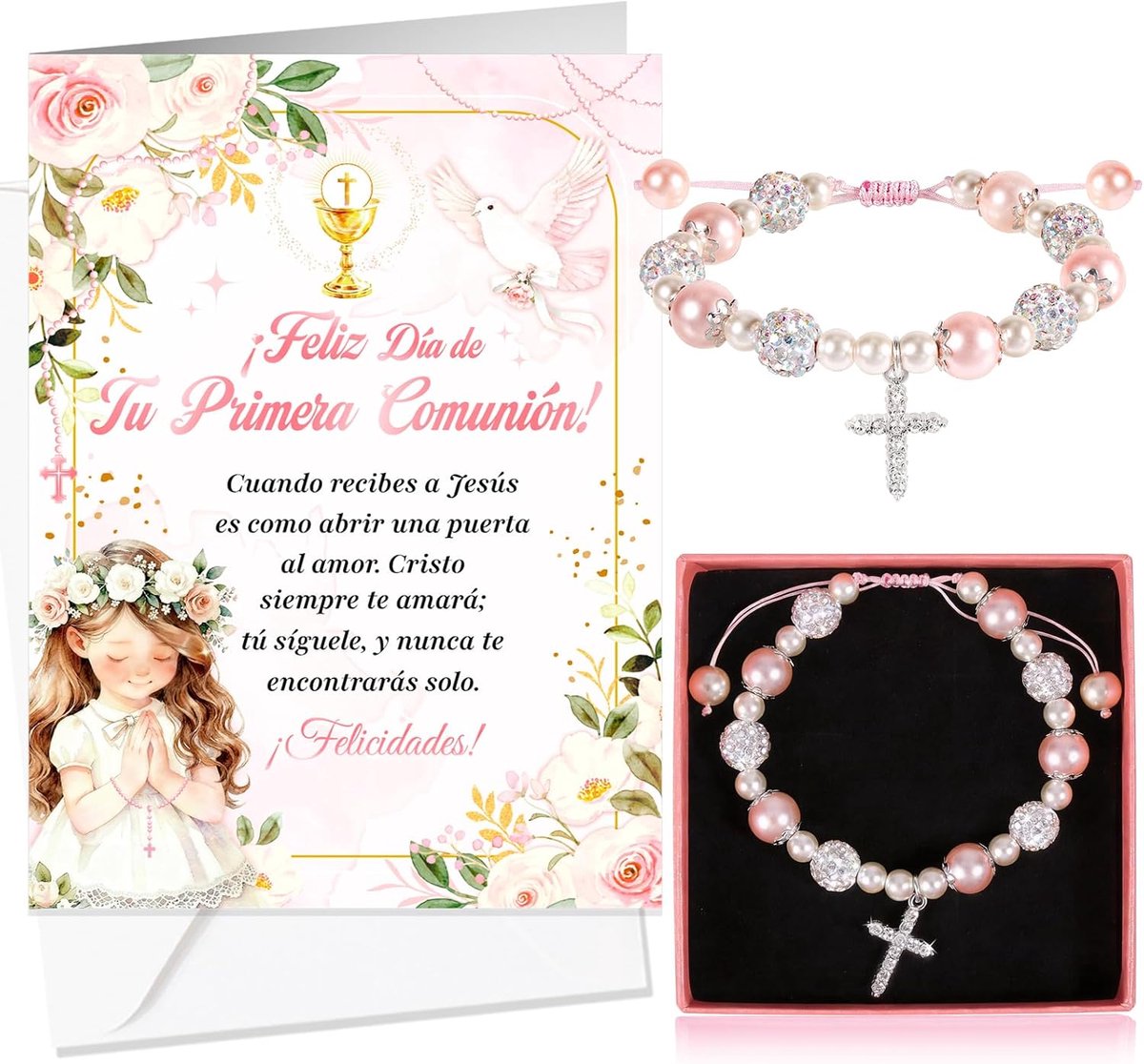 Dailygoods- Communiekaart voor meisjes - Wenskaart - Eerste Communie - Geschenken - Verjaardagswenskaarten - Wenskaarten set - Antislip afwerking