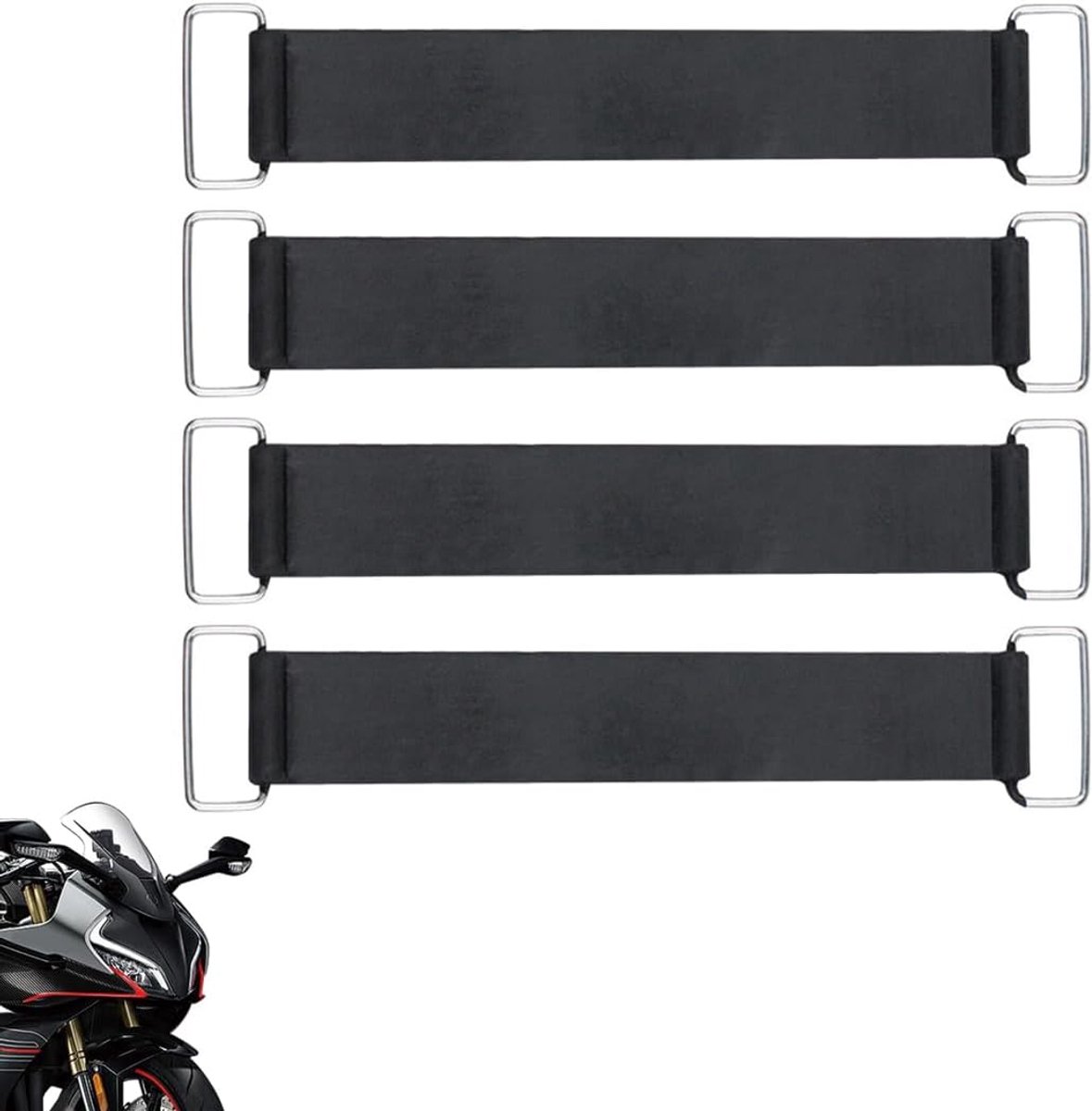 4 stuks batterij-elastiek, elastische riemen, stevige houder, rubber, elastische bandage, accuriem, voor de meeste motorfietsen, zwart, 17,5 x 2,5 cm