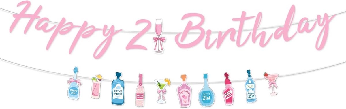 2 Stuks 21e Verjaardagsbanner, Voorgeregen Champagnefles Happy 21st Birthday Decoraties voor Feestartikelen Fotoachtergrond