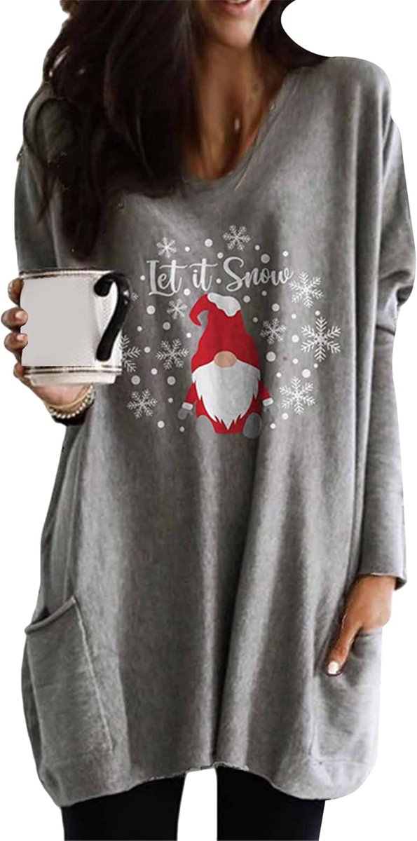 Trui, schattig, bedrukt, Kerstmis, los bovendeel, casual, sweatshirt met dubbele zijzak