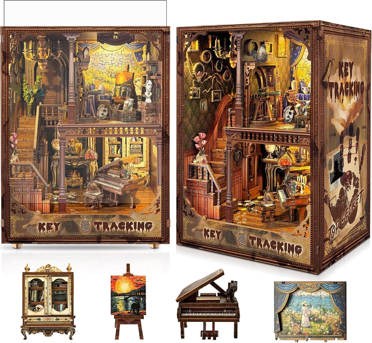 Nook Kit voor volwassenen: LUMYCE houten puzzel DIY miniatuur huis 3D poppenhuis - boekensteun voor boekenkast decoratie met ledlicht creatief cadeau voor lezers