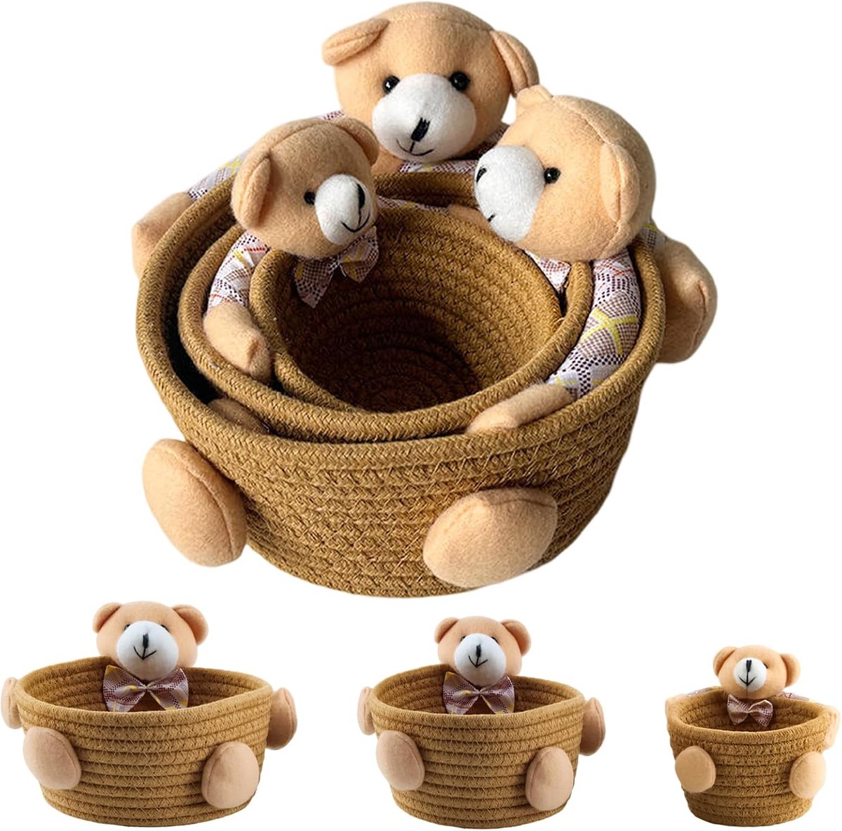 paaseiermand, opbergmand voor paashazen, opbergmand, katoen, geschenkmanden, stapelbare opbergmand, draagmand, cadeau (bruin)