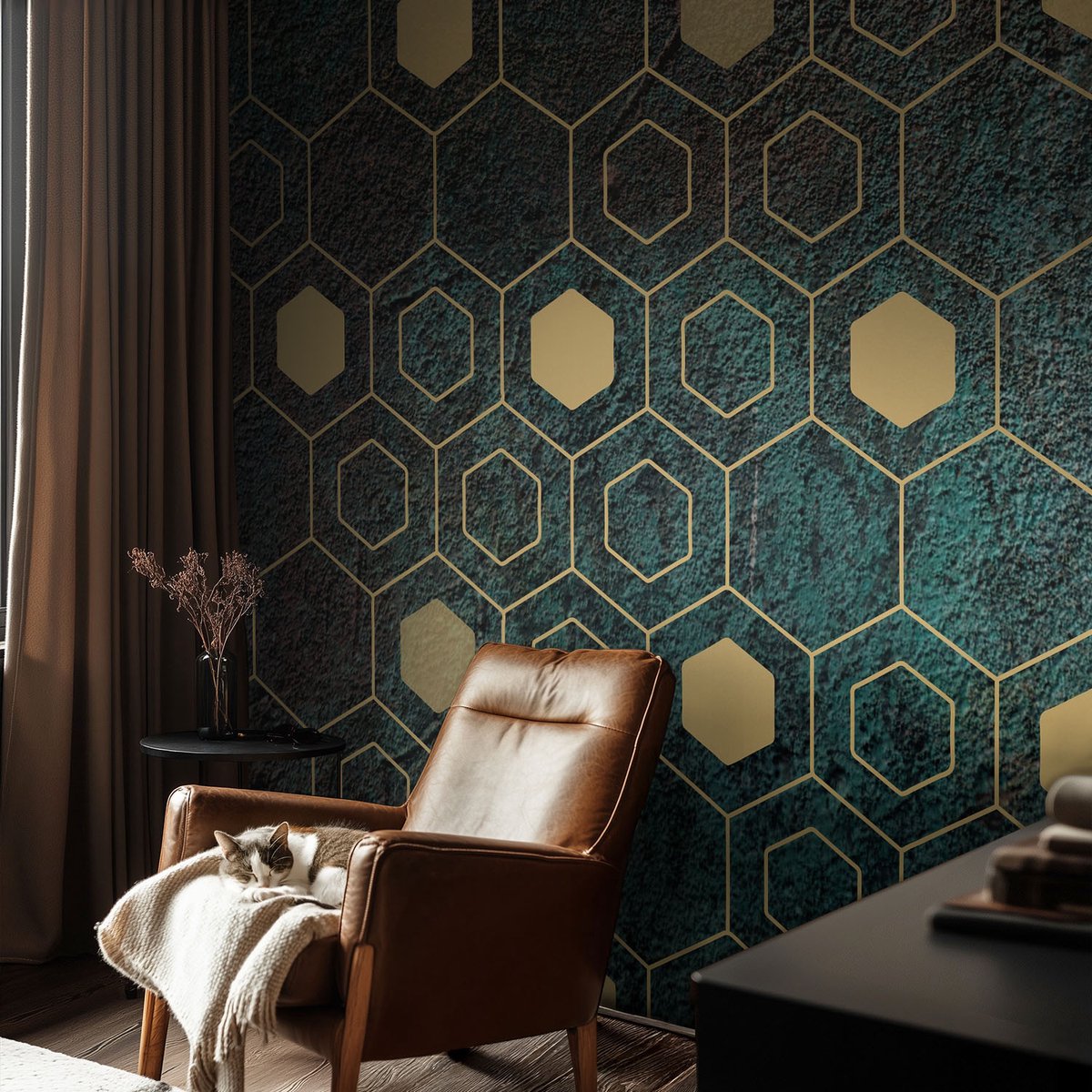 Coloray Vliesbehang - Groente Snellijm Behang - 104x70 cm - Geometrische Zeshoeken Fotobehang Vlies - Woonkamer behang Achtergronden En Patronen - Muurschildering - Woonkamer behang