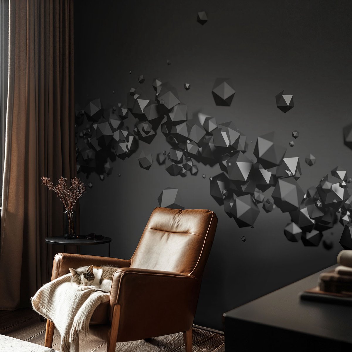 Coloray Vliesbehang - Zwart Snellijm Behang - 104x70 cm - Zwarte Klonten Fotobehang Vlies - Hal behang Abstractie - Muurschildering - Hal behang