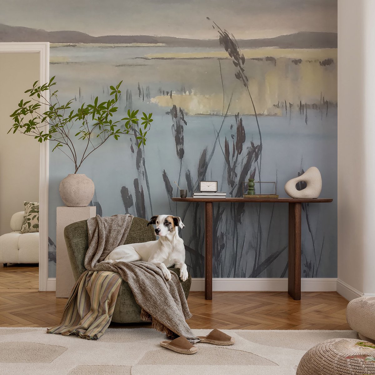 Coloray Vliesbehang - Grijs Snellijm Behang - 104x70 cm - Een Kalm Meer Fotobehang Vlies - Hal behang Landschappen - Muurschildering - Woonkamer behang