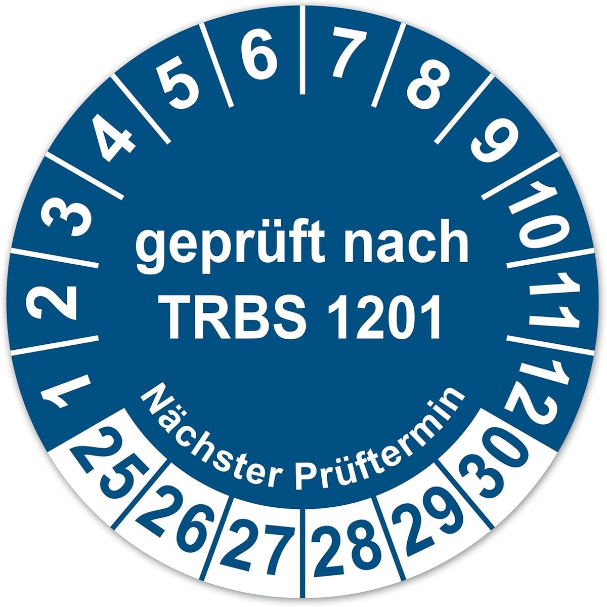 Getest volgens TRBS 1201, volgende inspectiedatum, zelfklevende teststicker 2025-2030 voor elektrische apparaten en installaties, sticker voor markering LTG003 (50, blauw)