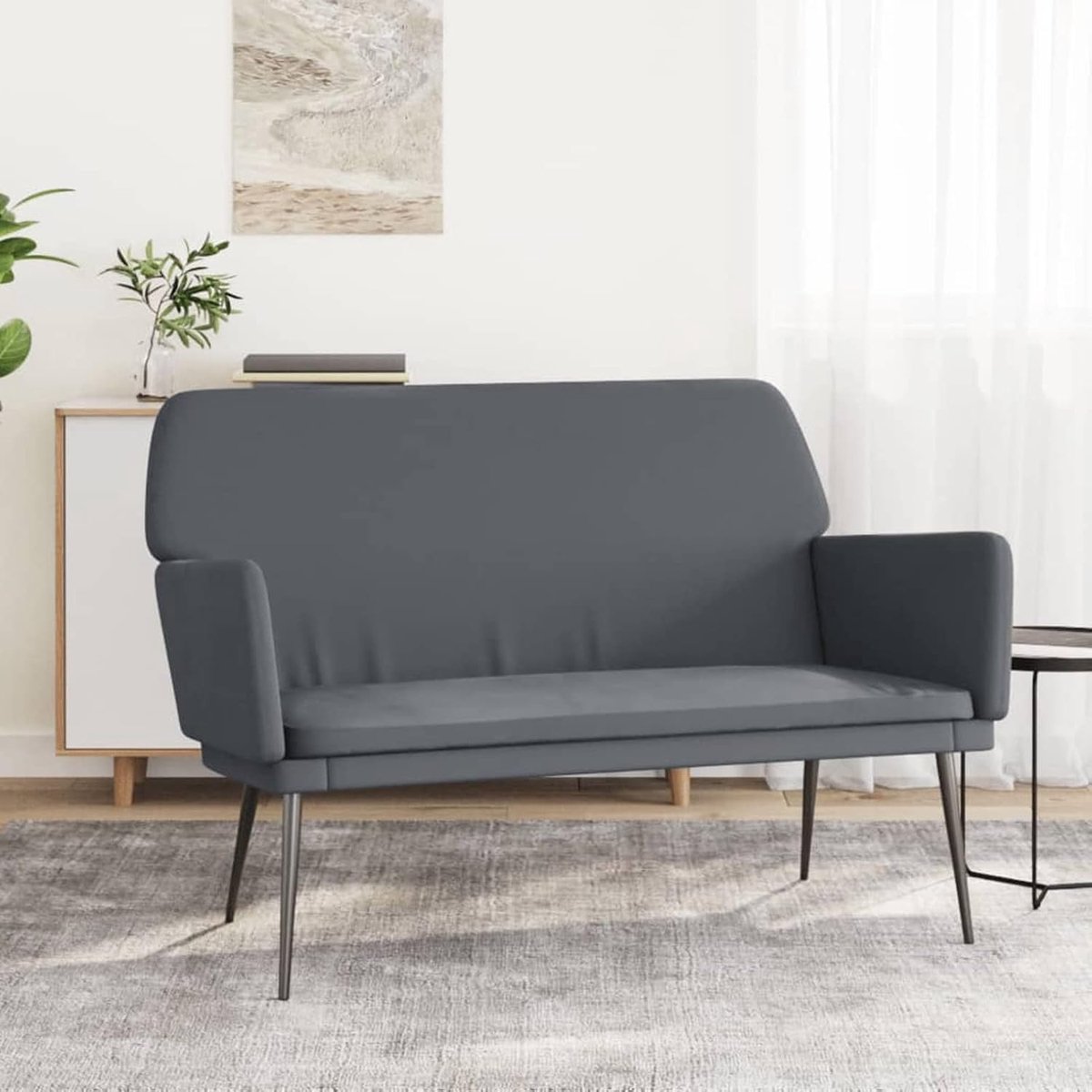 Moderne bank met rugleuning, woonkamerbank, kist, ingang, hal, slaapkamer, hal, velours, donkergrijs, 108 x 79 x 79 cm
