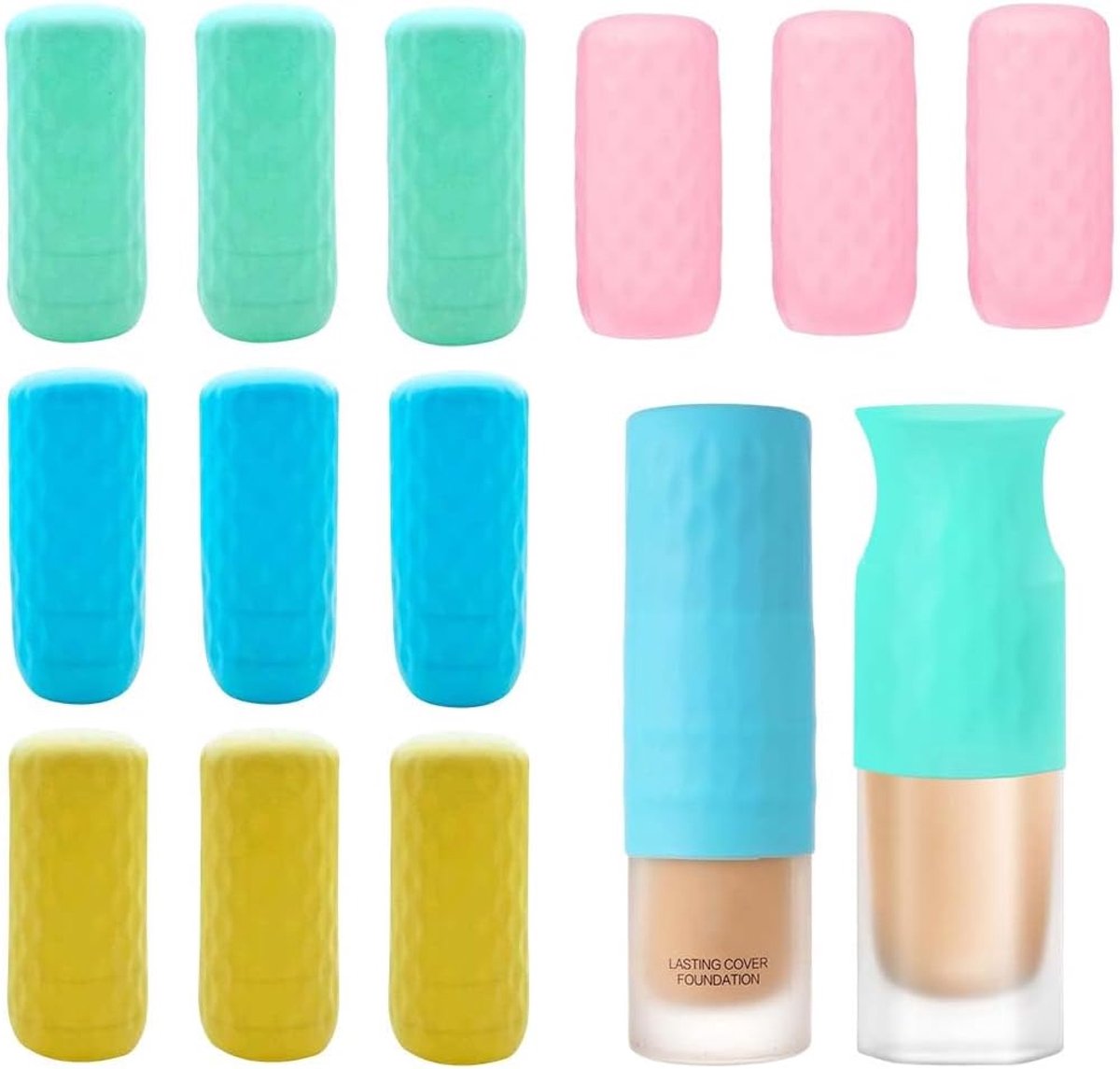 12 stuks siliconen flessenhoezen, toiletartikelafdekkingen voor lekbeveiliging, outdoor, reizen, elastische hoes, herbruikbare reisaccessoires voor shampoo, douchegel, flessen, beschermhoes, 12