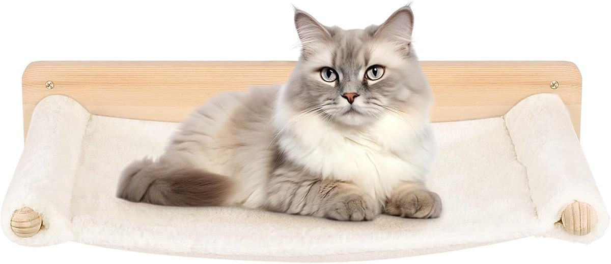 Kattenhangmat voor wandmontage, -kattenbed, kattenhangmat voor aan de muur, voor uitbreiding van een klimwand, kattentrap, wandbed, wandligstoel-61 * 40 * 15 cm-wit