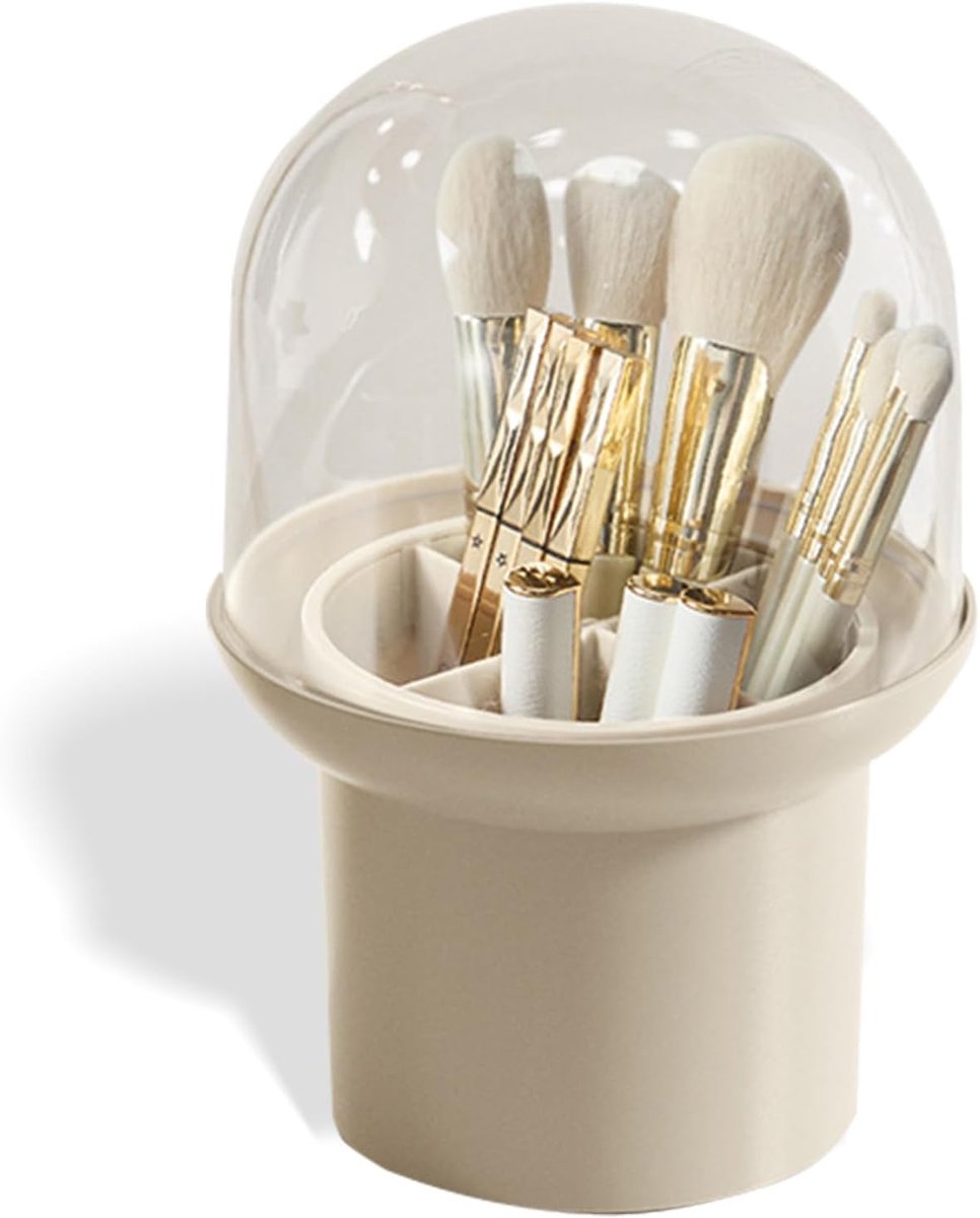 Borstelhouder 4-slots organizer desktop badkamer ijdelheid opbergdoos voor cosmetica, nagellak en kleine voorwerpen (gebroken wit)