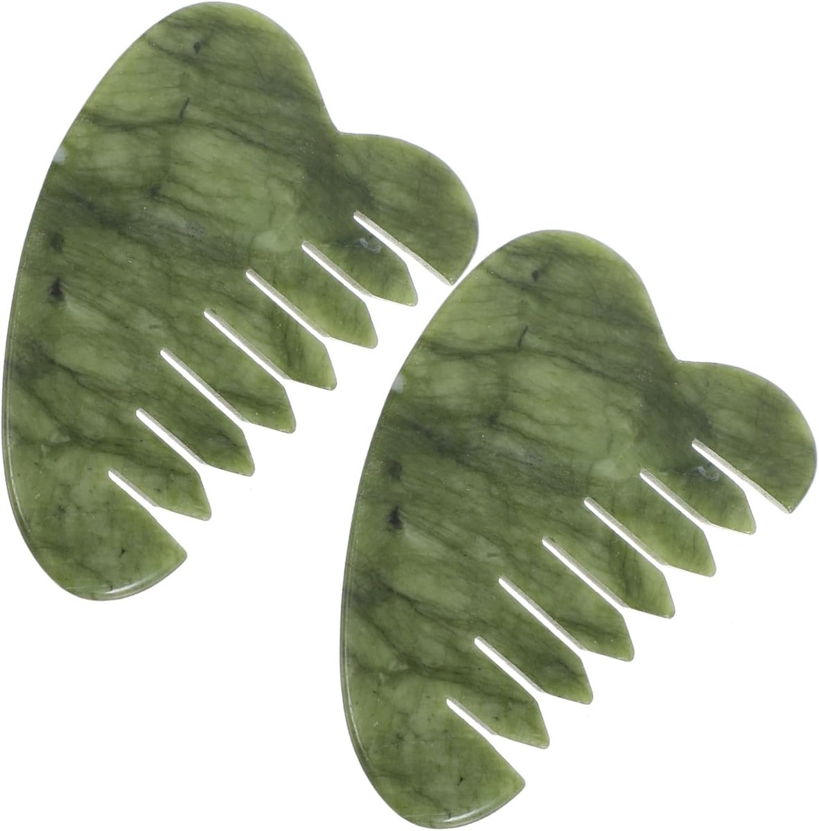 2 Stuks Jade Gua Sha Massage Comb Lichtgroen Jade Massagehulpmiddel voor Gezicht Hoofdhuid Bevordert Huidabsorptie Ontspanning Compact Lichtgewicht voor Dagelijks Gebruik