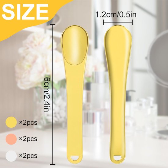 Metalen make-upspatel, huidverzorging, cosmetica, lepel, herbruikbare applicator voor gezichtsmasker, crème, lotions moisturizer, 6 stuks (3 kleuren) — afbeelding 5