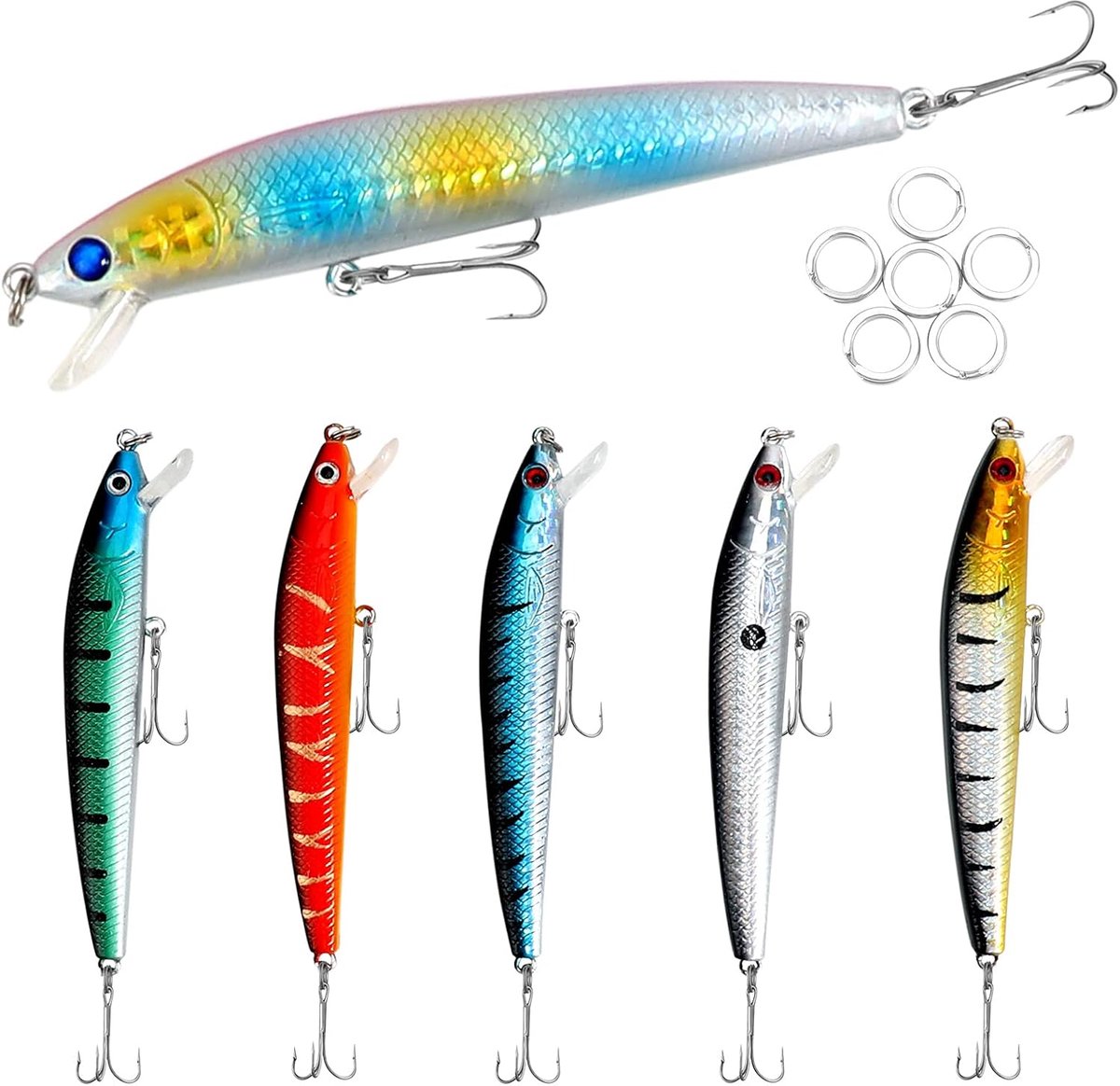 Kunstaas, wobblerset, roofvis, kunstaas, vissen met 2 drielingshaken voor snoek, baars, snoekbaars, vissen, aas, zoetwater, zout water, visset, vissen, cadeau voor mannen