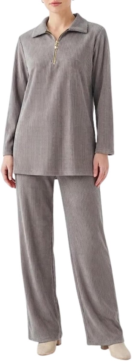 Corduroy trainingspak voor dames, volledige set, warme halve ritssluiting kraag dames truien en elastische taille bodem lounge wear voor UK, winter luchthaven & dagelijkse