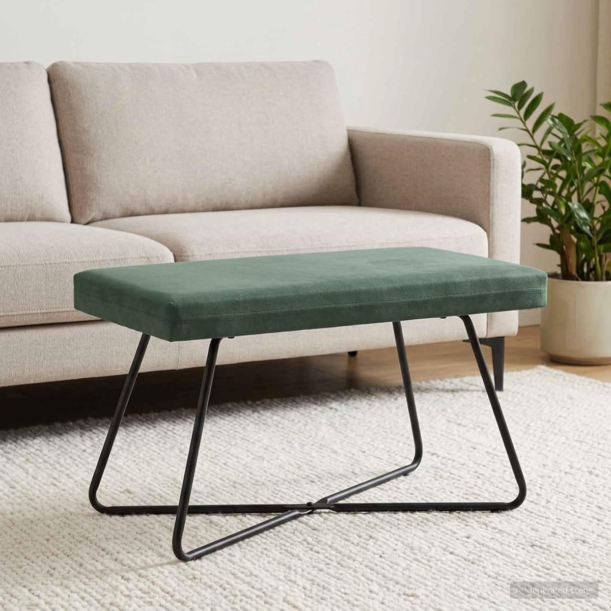 Bank zeegroen, 80 x 40 x 45 cm, fluwelen zitbank met rugleuning, moderne kruk voor slaapkamer en hal, gevoerde bank van fluweel, stabiel en comfortabel