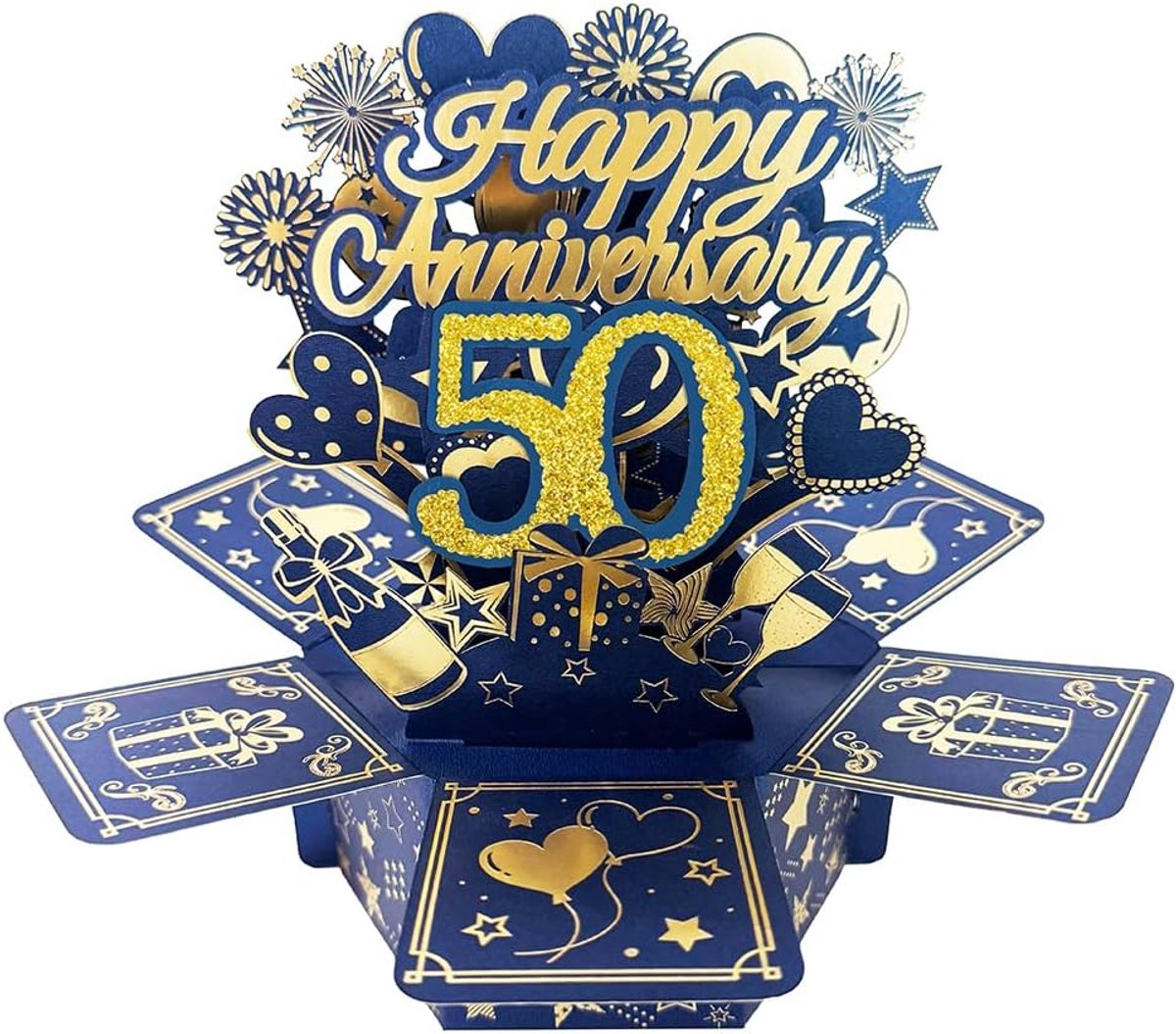 50-jarig huwelijksjubileum pop-upwenskaart voor hem, groot 3D 50 jaar samen-cadeau voor echtgenote, beste 50 jaar getrouwd cadeau-idee voor hem en koppels
