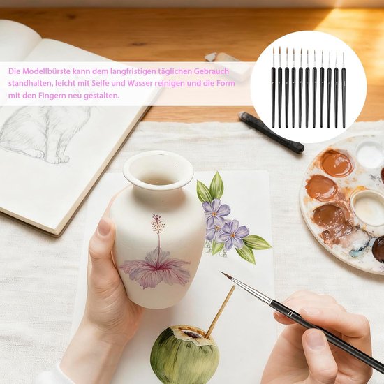 Penselen Set 11 Stuks, Detailpenselen voor Acrylverf, Aquarel, Lak en Modelbouw, Dunne Verfkwasten voor Miniaturen, Canvas, Nail Art en Precisiewerk — afbeelding 3