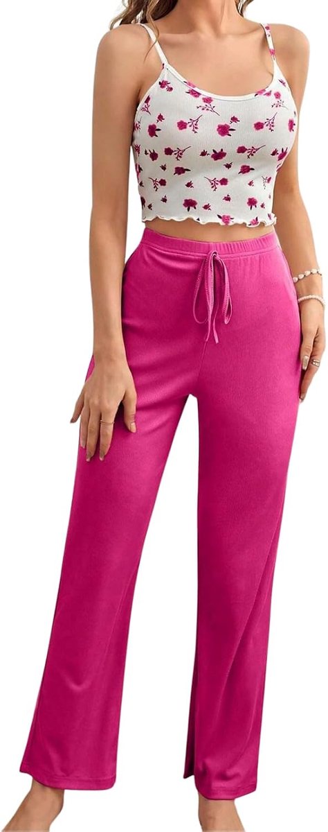 2-delige zomerpyjamaset voor dames, vlinderdas, mouwloos, vierkante hals en zachte pyjama, loungewear, nachtkleding