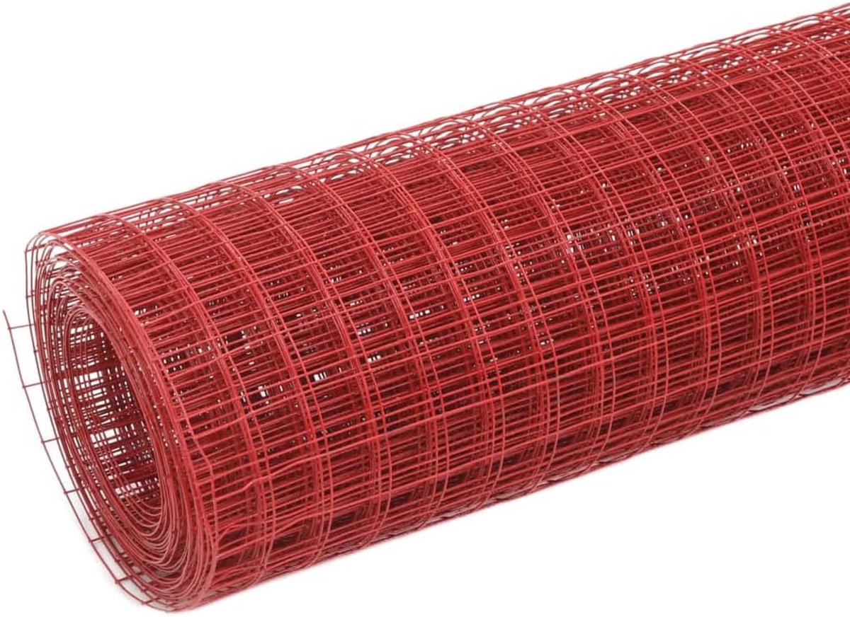 PVC-gecoate draadomheining, 10 x 0,5 m, rood, volièregaas voor pluimveehokken, konijnen- en kippenhokken, robuust en weerbestendig, flexibel vormbaar