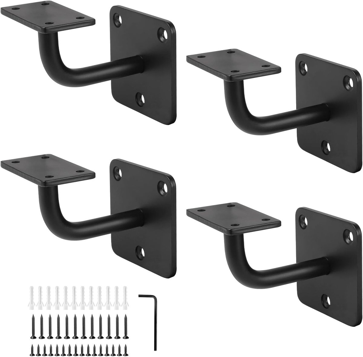 Robuuste handrail houders voor ronde buizen, 4 stuks, wandmontage accessoires inbegrepen, geschikt voor binnen en buiten gebruik, zwart en duurzaam