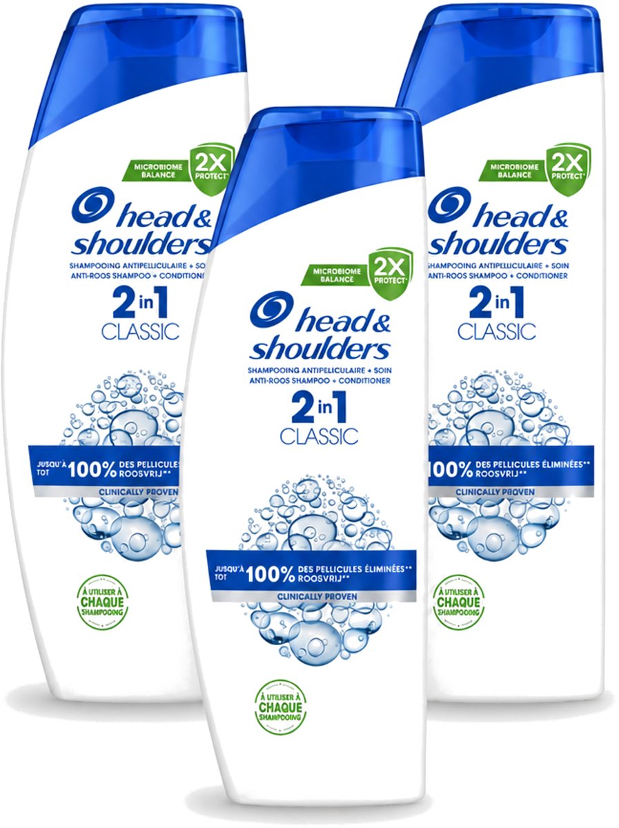 3 x Head & Shoulders - Shampoo - 2-in-1 - Classic - 100% Roosvrij - 400 ml - Voordeelverpakking - 3 stuks