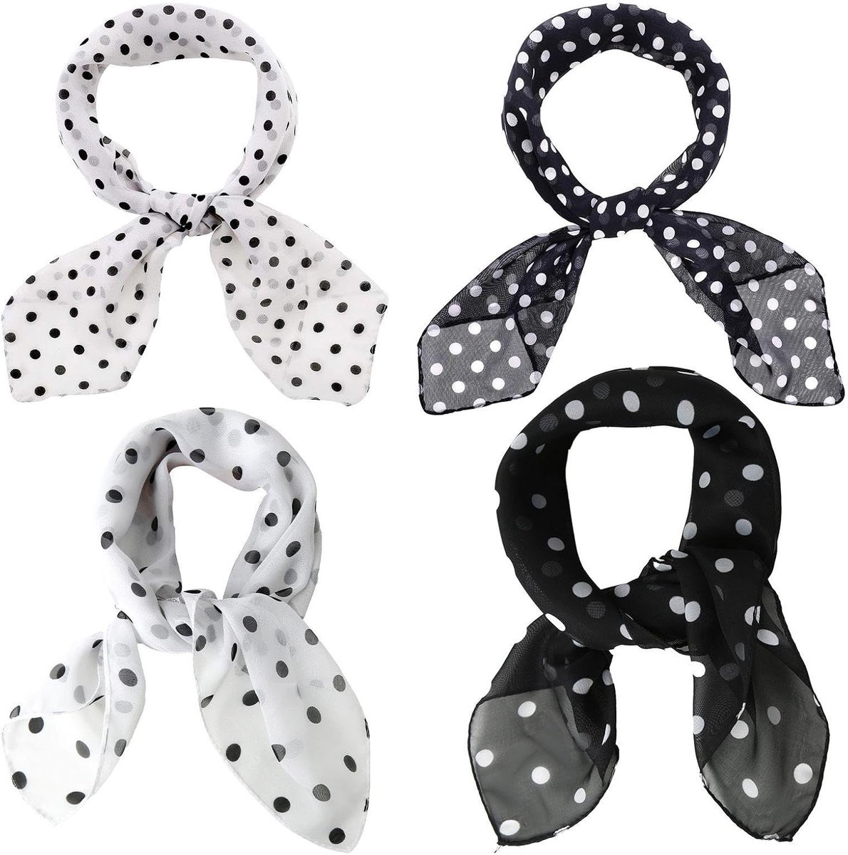 4 Stuks Vierkante Chiffon Sjaal Met Stippen, Tulband Met Retro Print, Stijl Van De Jaren 50, King Om Te Dragen Met Accessoires.