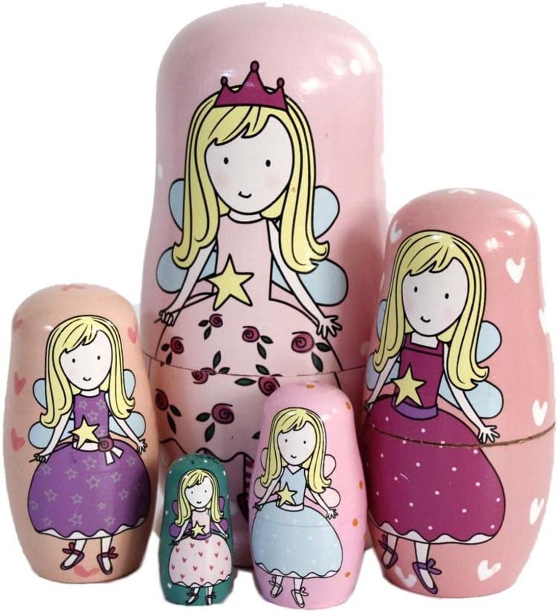 Gobus nestpoppen van hout, Russische poppen voor thuiskantoor, kerstdecoratie, kindercadeaus (roze engel)