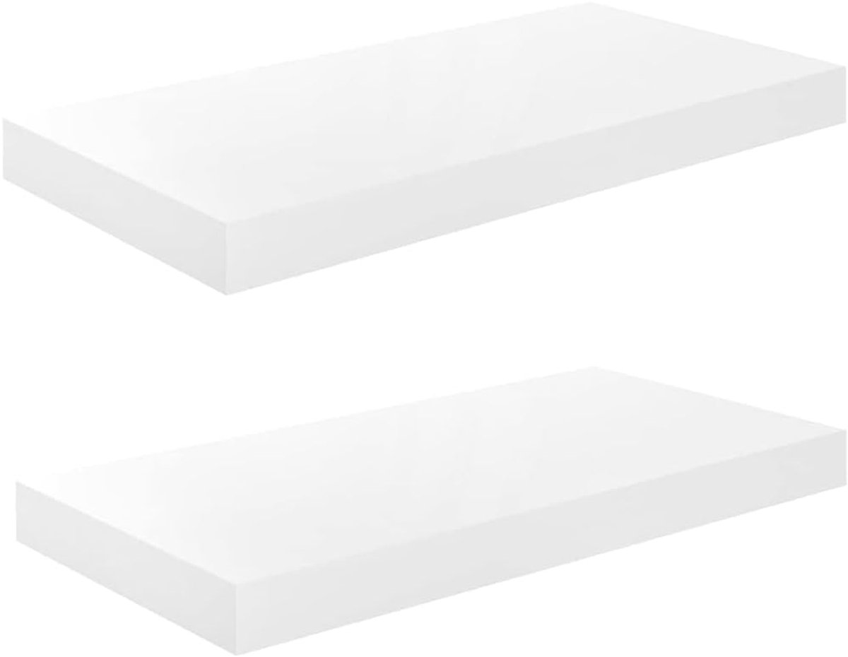 Boekenkast, zwevende plank, badkamer, plank, boekenkast, zwevend - zwevende planken, 2 stuks, hoogglans-wit, 50 x 23 x 3,8 cm, MDF, voor badkamer, balkon, slaapkamer, keuken
