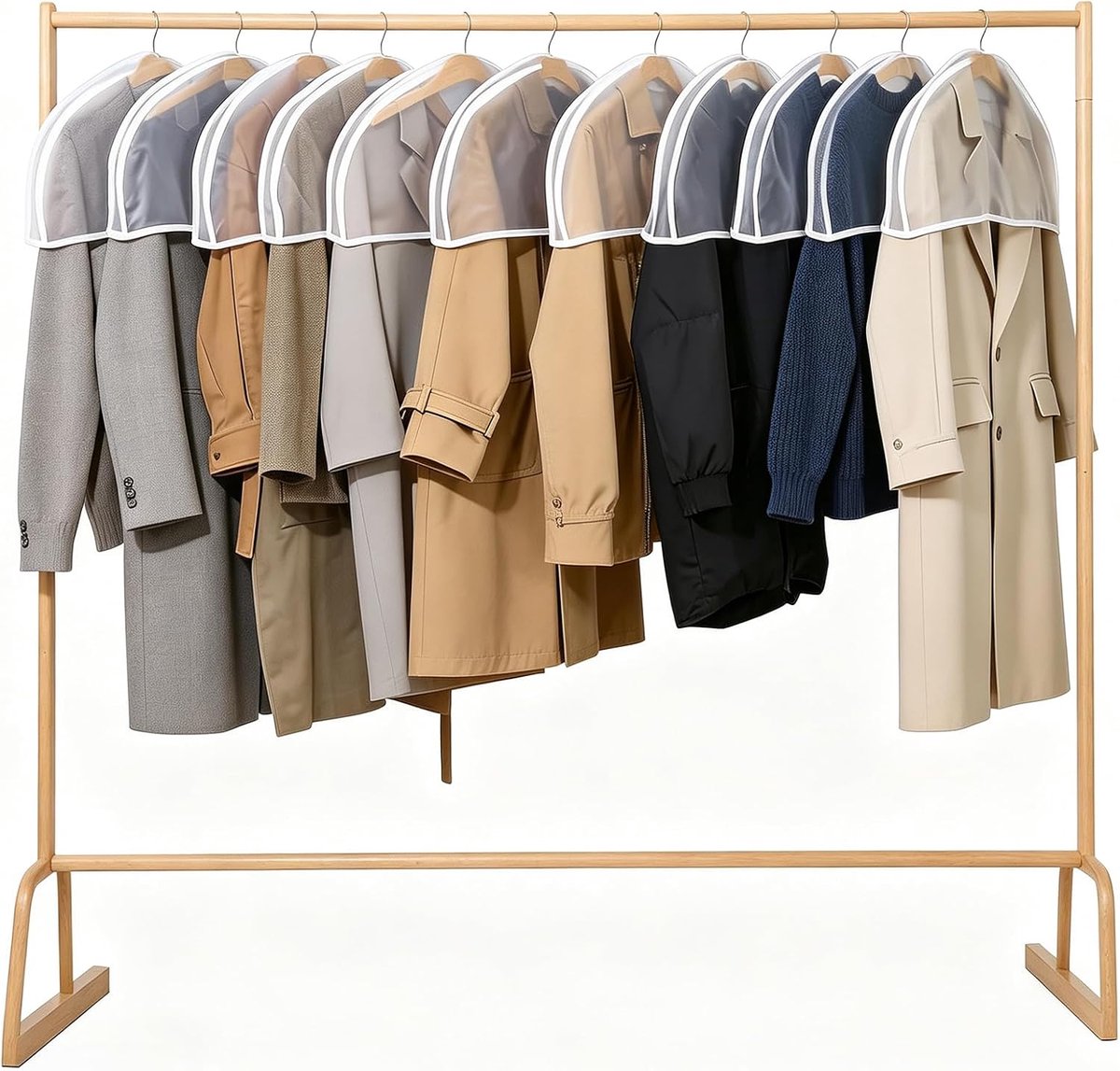 Set van 14 kledingzakken, transparante stofbescherming, hoogwaardige kledingzakken, witte schouderbeschermhoezen, overhemden, blazer, schouderkussens