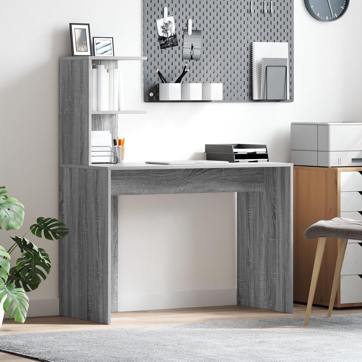 Bureau, grijs, Sonoma 102 x 50 x 124 cm, hout, moderne computertafel voor werkkamer, slaapkamer, woonkamer