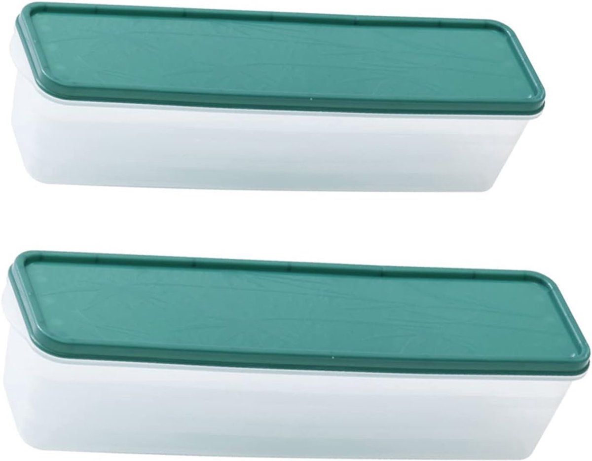 Verpakking van 2 Transparante Rechthoekige Voedselopslag Containers, Luchtdicht, voor Noedels, Pasta, Spaghetti, Granen, Rijst, Noten, Meel, Suiker, 318 mm x 88 mm x 81 mm / 12.5 x 3.5 x