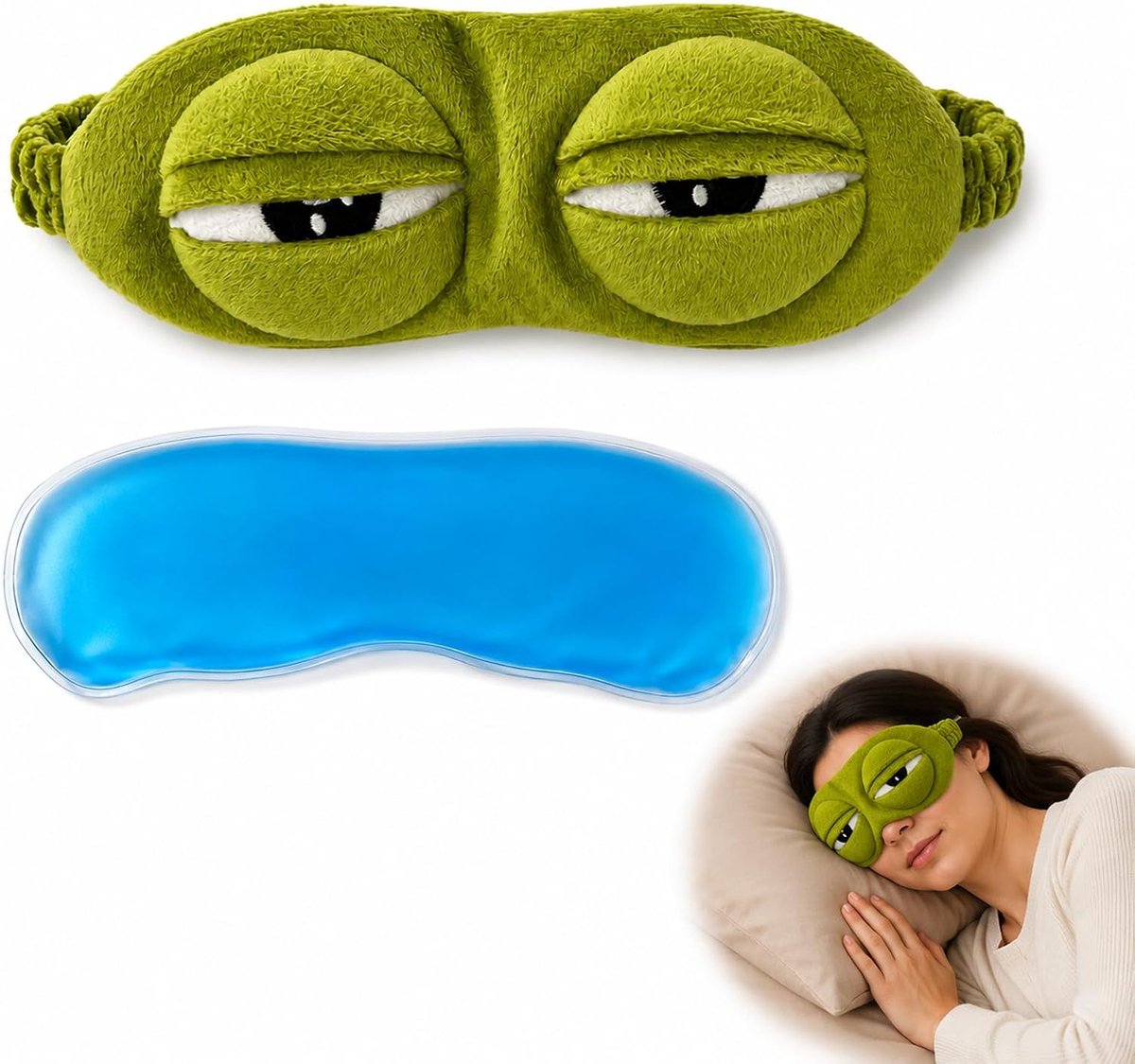1 stuk kikker slaapmasker groen, oogmasker 19 x 8 cm voor reizen