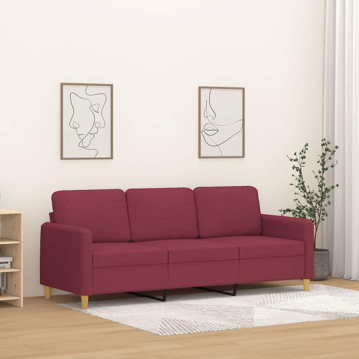 3-zitsbank wijnrood 180 cm stof, gestoffeerde bank zitgroepen bank voor woonkamer appartement kantoor logeerkamer 359492