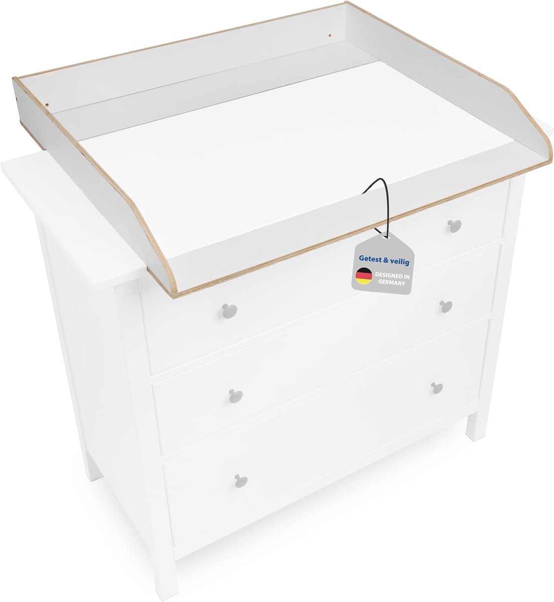 Aankleedopzetstuk voor IKEA Hemnes commode 108 & 160 cm – babycommode van natuurlijk hout, bijzonder veilig: DIN EN 12221 getest - wit