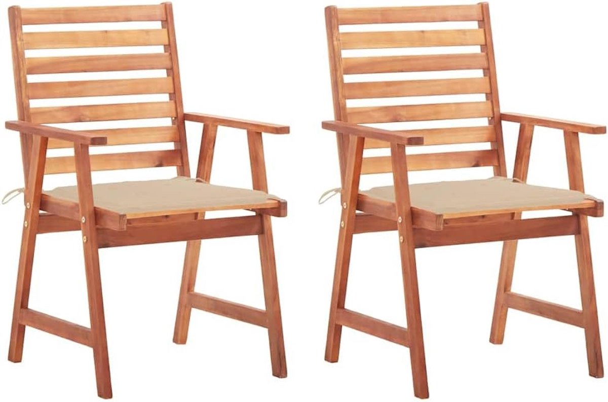 Set van 4 eetkamerstoelen voor buiten, van massief acaciahout, met waterdichte kussens, tuinmeubelen voor terras en binnenplaats, rustiek design met latten en oppervlak
