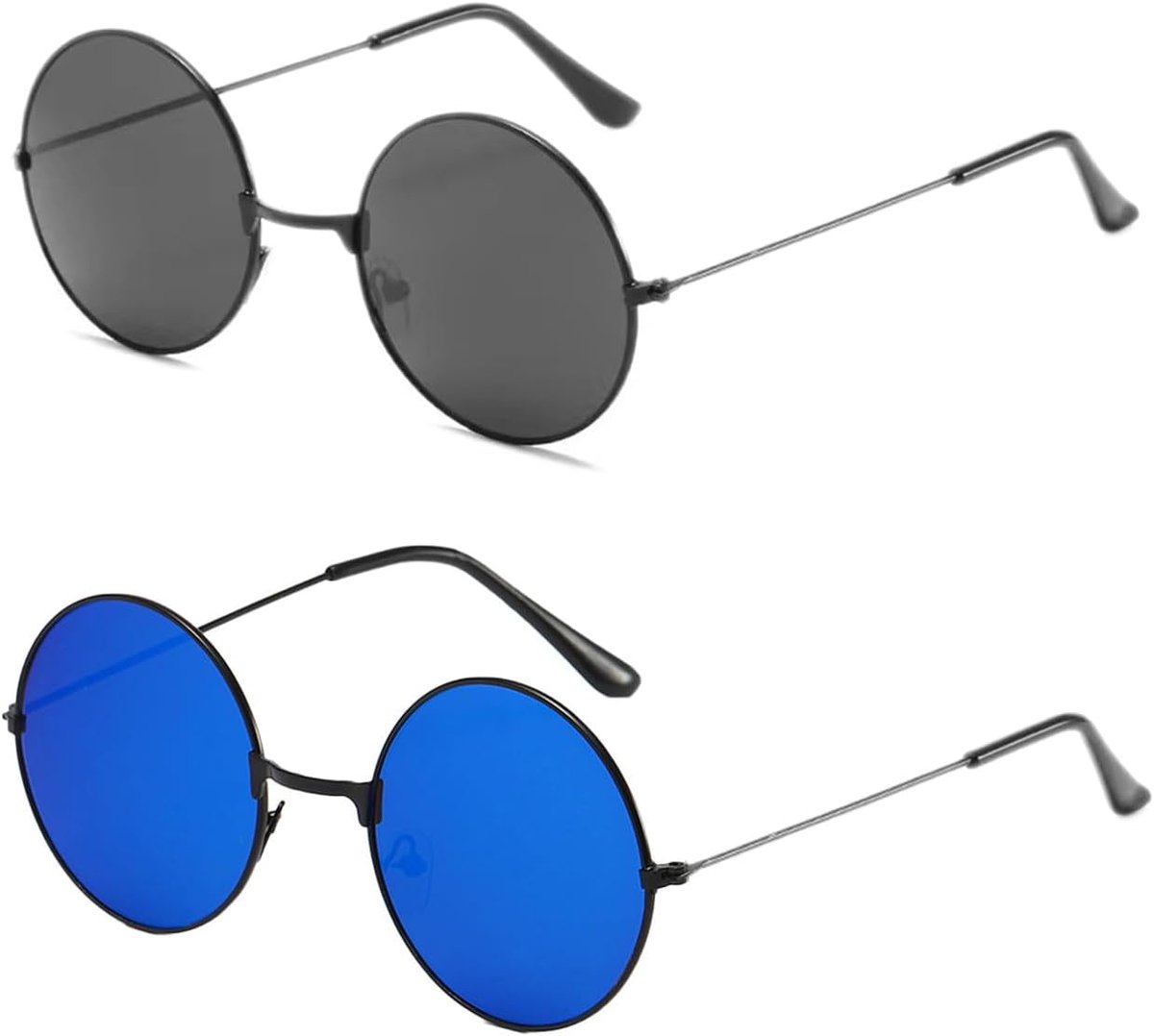 2 paar ronde retro zonnebril voor dames en heren, gepolariseerde klassieke zonnebril, rond met metalen frame, UV400-bescherming, vintage steampunk-bril voor dagelijks gebruik, hippie