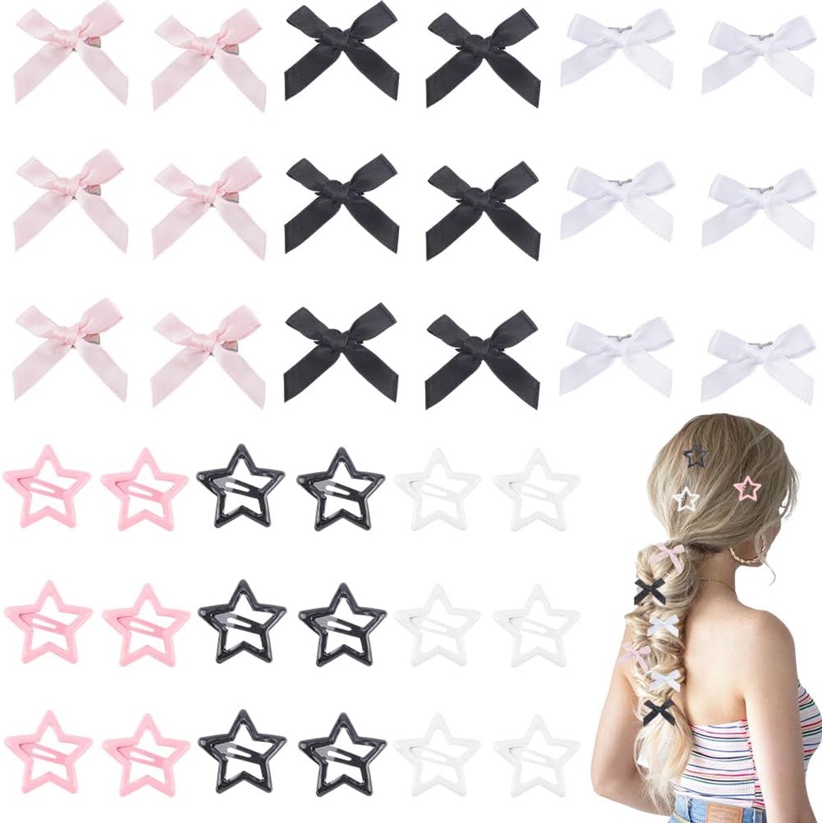 Haarspeldjes Metalen Ster Snap Haar Clips Leuke Satijnen Strik Linten Coquette Kawaii Haarclip voor Vrouwen Verjaardag Bruiloft Feesten Accessoires