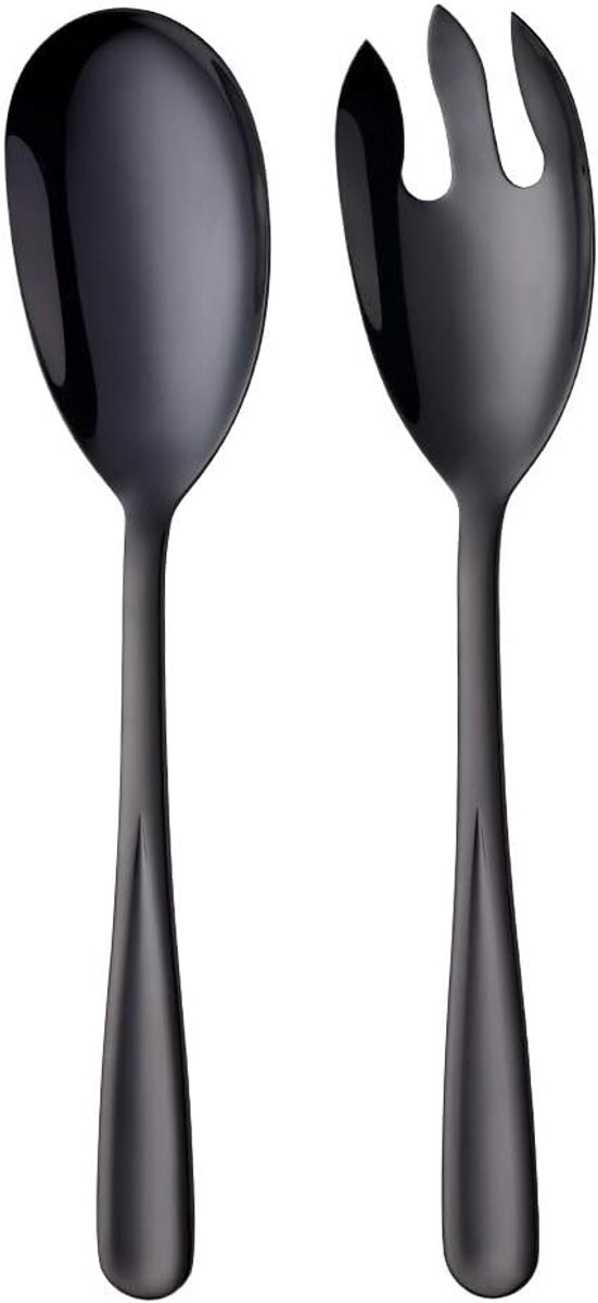 Saladelepel en slavork zwart salade bestek set van roestvrij staal 2 stuks 30,5 cm lengte
