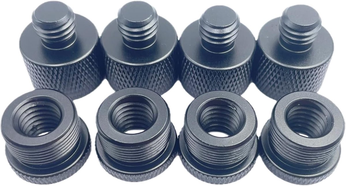 8 stuks microfoonstandaard adapter, 4 stuks 5/8 vrouwelijk naar 3/8 mannelijk en 4 stuks 3/8 vrouwelijk naar 5/8 mannelijke microfoonstandaard adapter schroef voor microfoonstandaard montage op camera