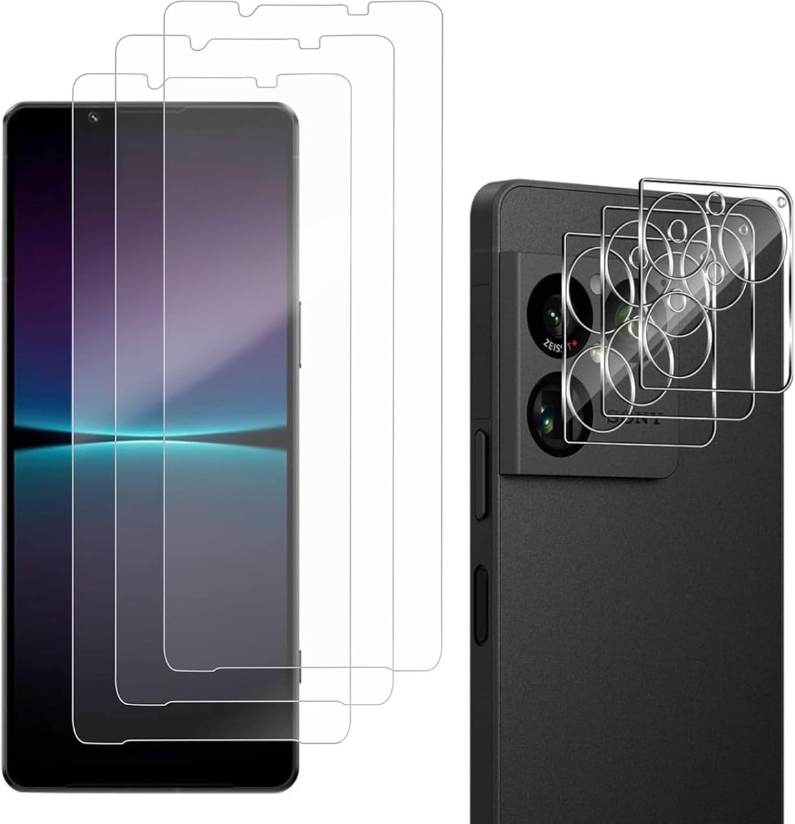 Screen Protector voor Sony Xperia X1 VIII, 3 stuks pantserbescherming glasfolie met 3 stuks camerabescherming, Beschermglas Anti-kras, Gerhard Glas 9H