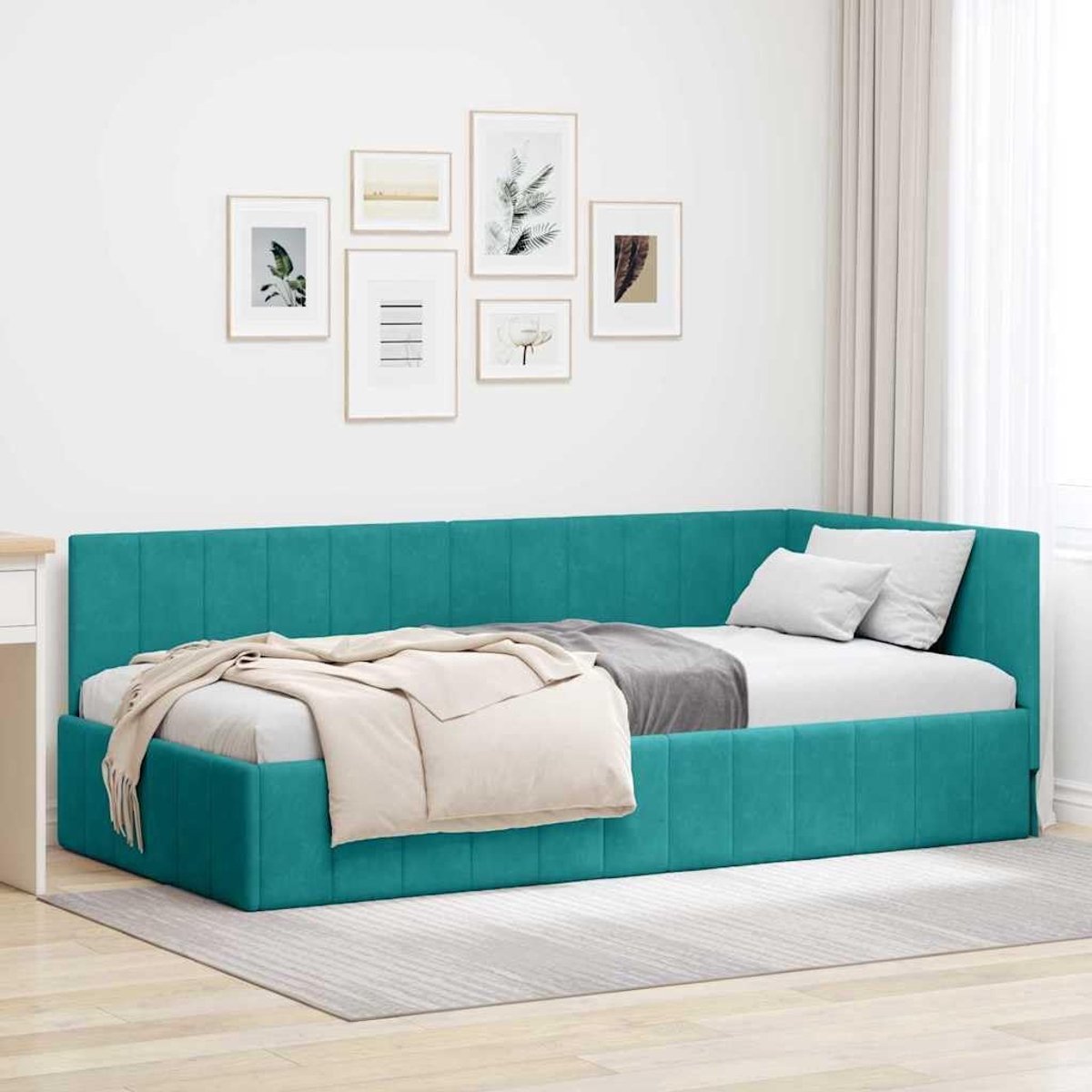 Hoekbedframe ruimtebesparend L vormig Turquoise 100x200 cm
