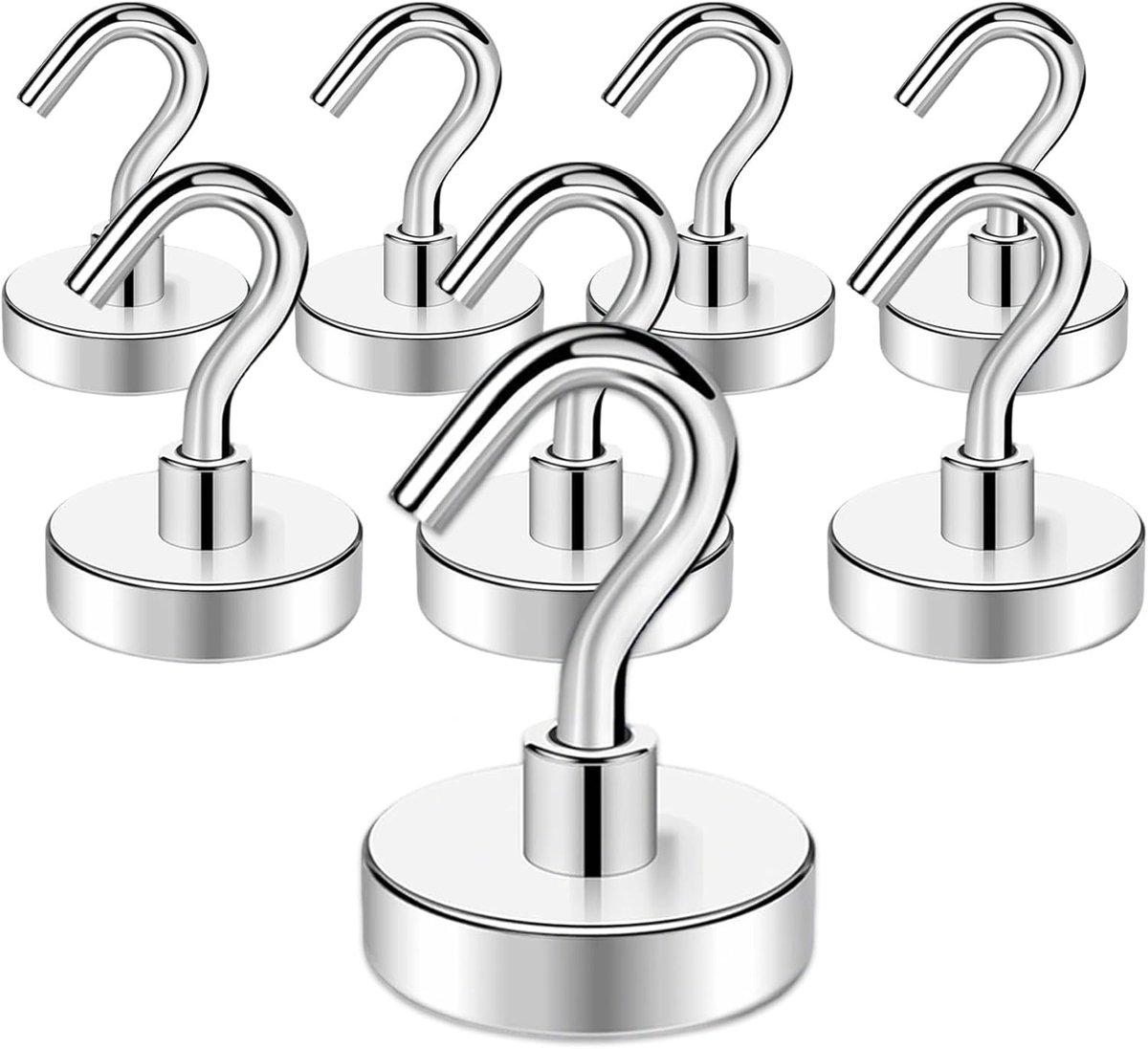 8 stuks magneethaken, 14 kg, extra sterke magneethaken, neodymium magnetisch, 20 mm, kledinghaken voor keuken, grill, camping, kluisjes, kantoor