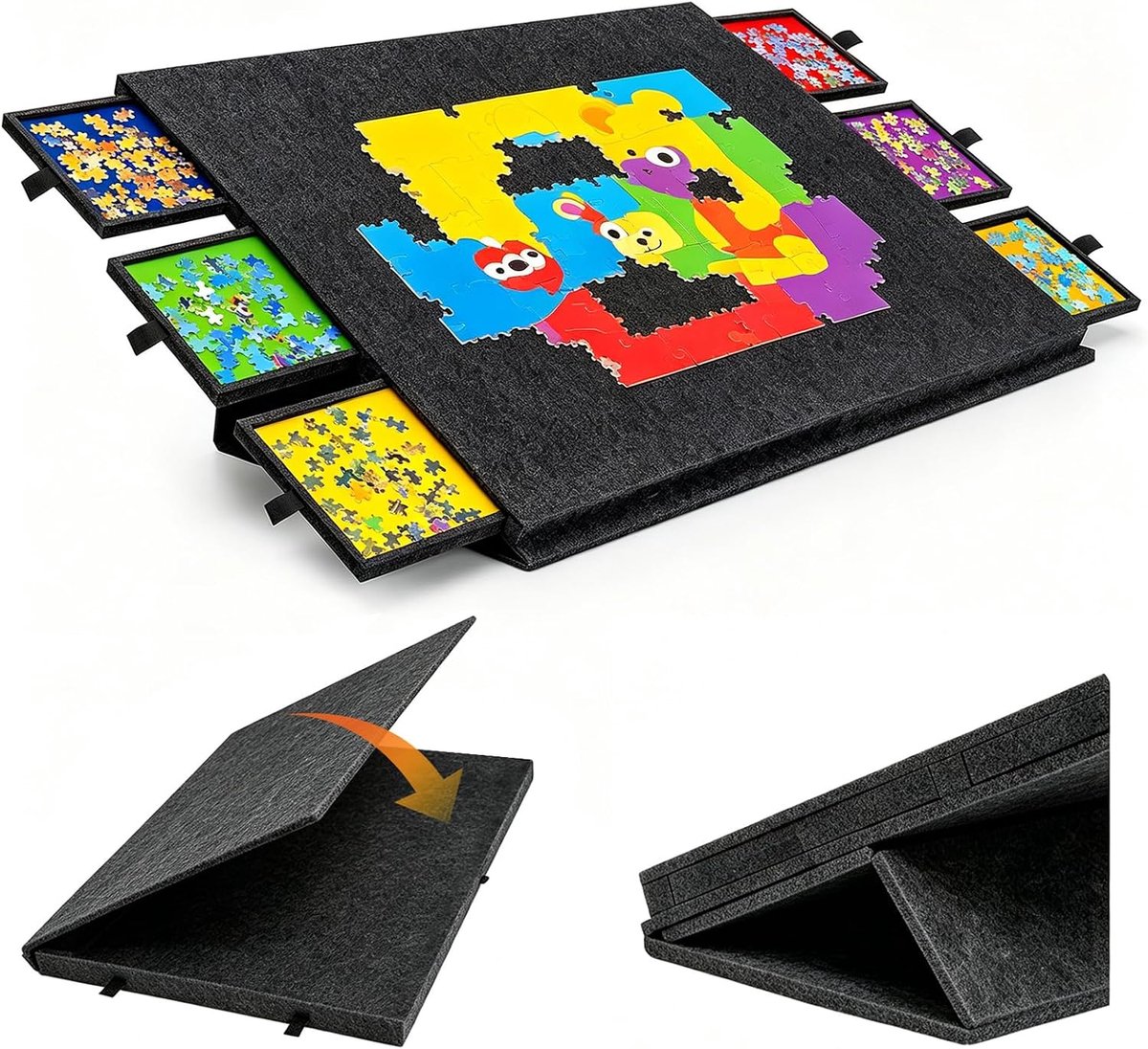 Puzzeltafel met laden, kantelbare vilten plaat met standaard