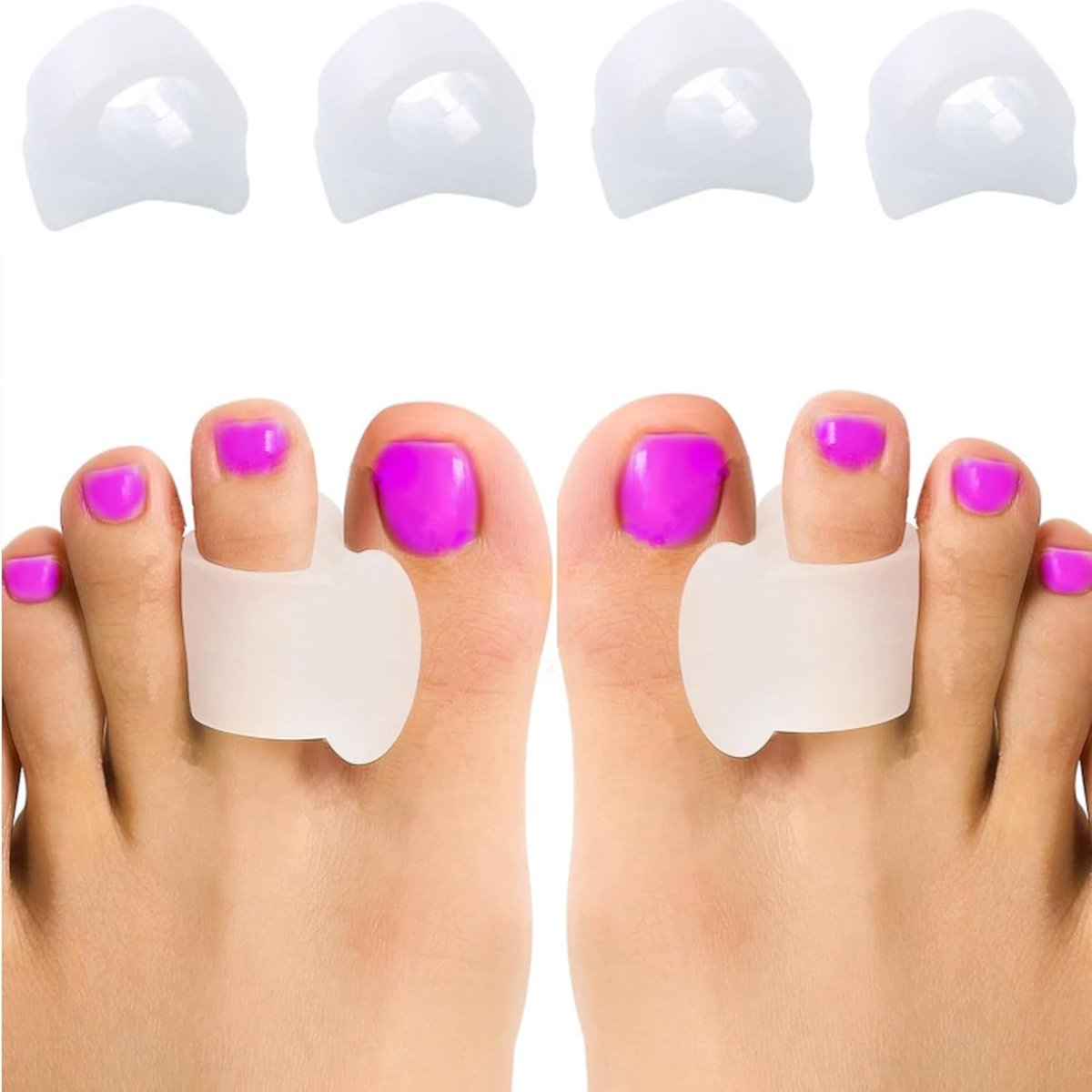 Corrector en Hammer Toe Straightener - 4-Pack Clear Gel Separators - Drift Pain Relief - Spreaders voor overlappende, Hallux Valgus, Diabetische Voeten - Grote Tenen Spacers - Schoenwrijvingsbeschermer
