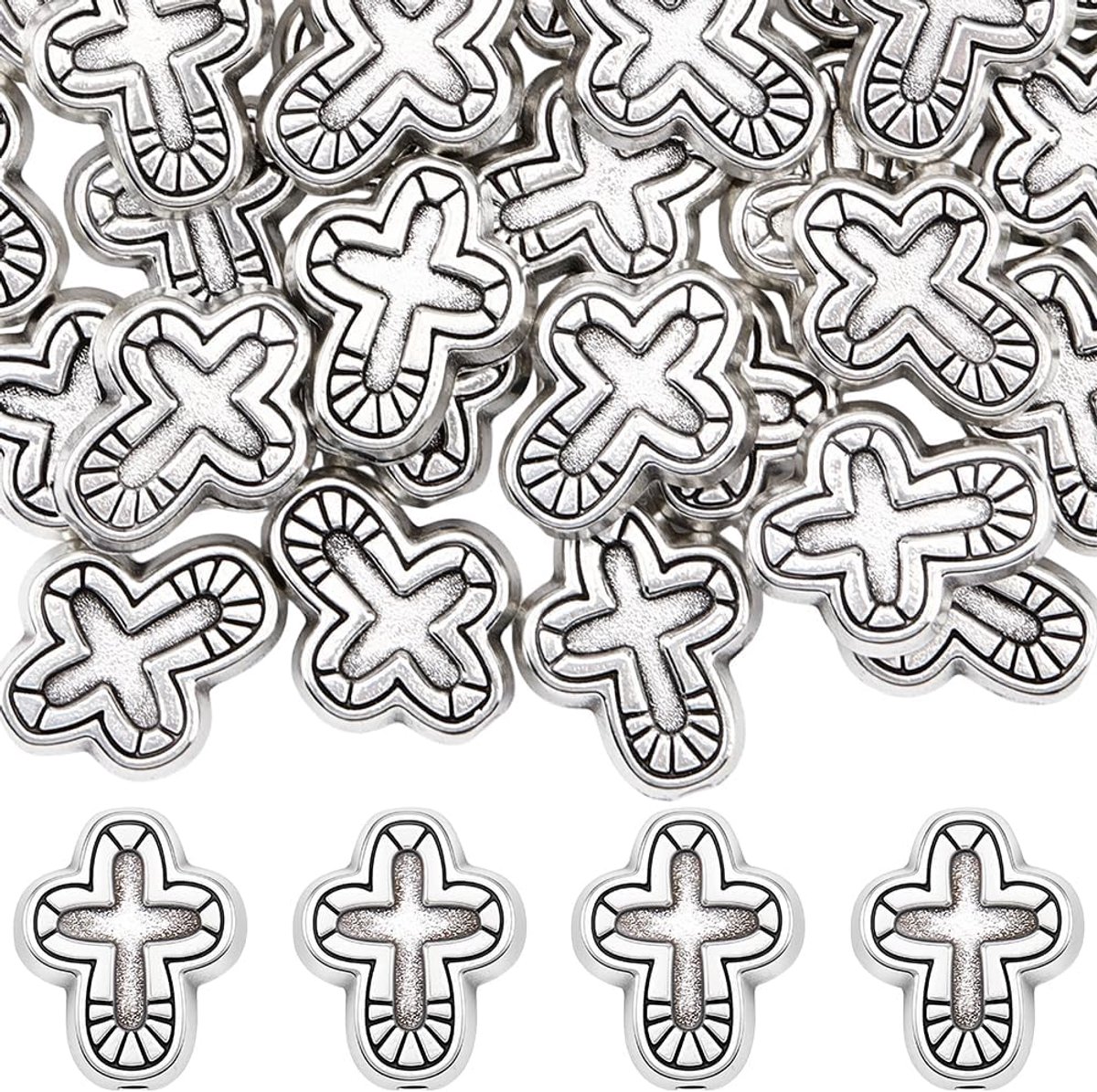 Dailygoods - 50 Stuks Zilveren Kruis Kralen - Antieke Kruisen voor DIY Sieraden Maken