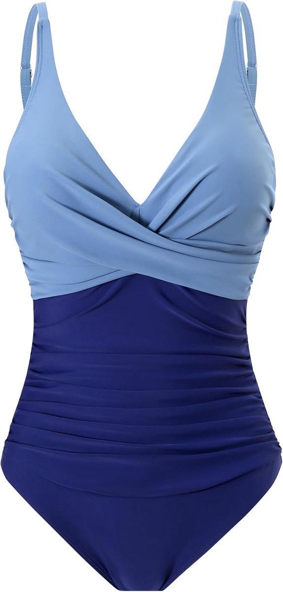 Badpak voor dames, eendelig, met V-hals en hoge taille, buikcontrole, push-up, zwempak, badmode